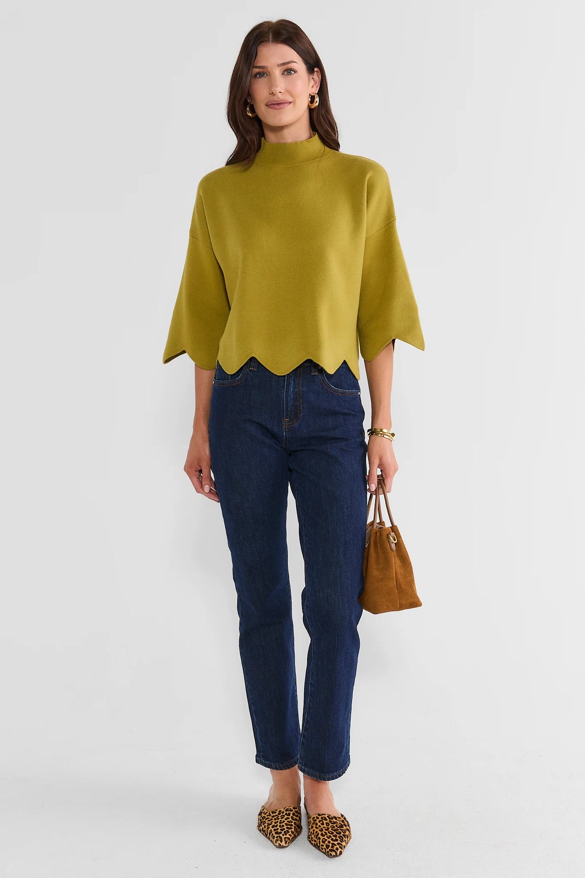 Green Scalloped Mockneck Sweater