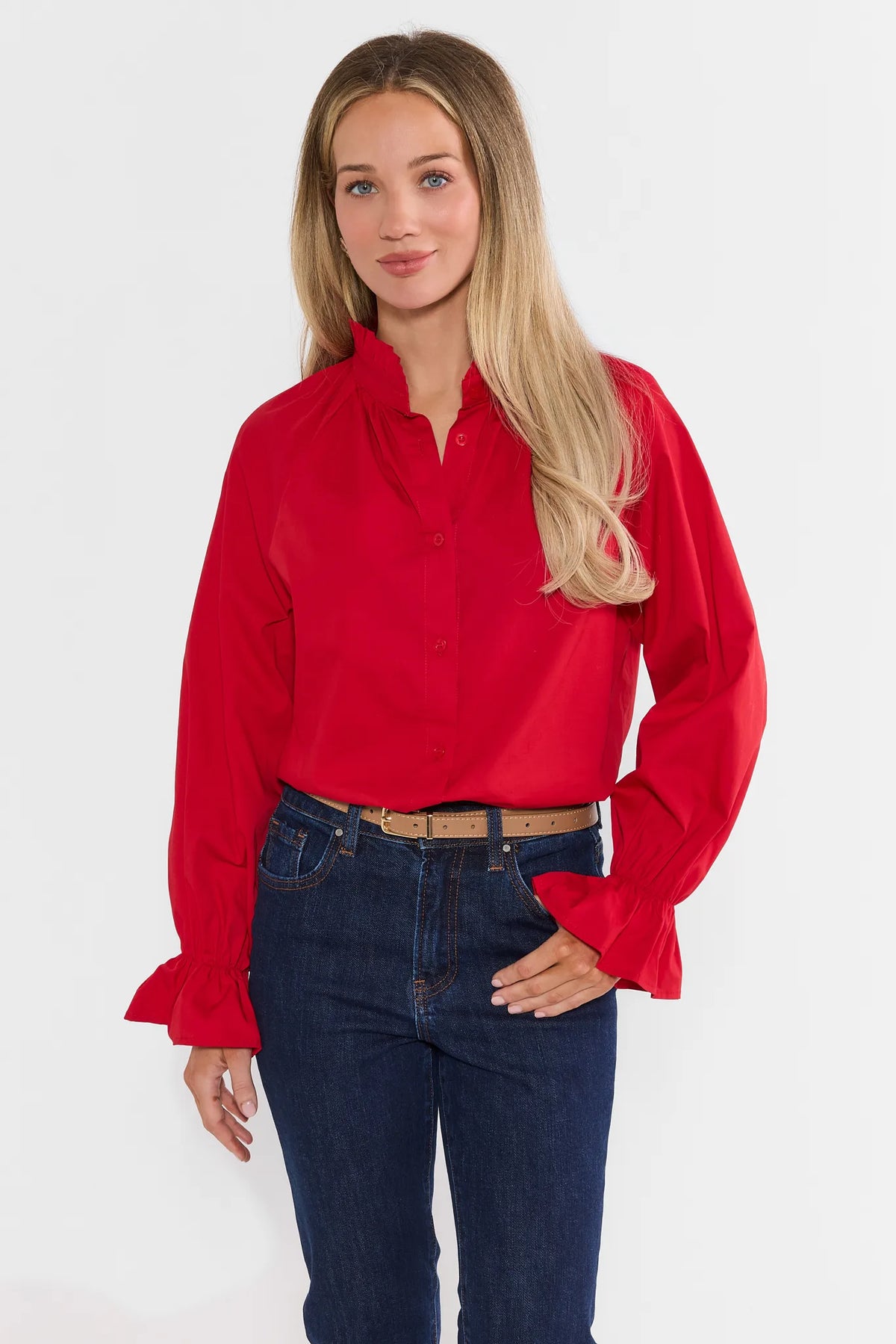 Charli Red Button Up Top
