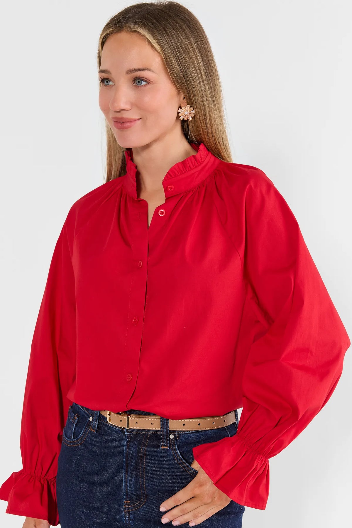 Charli Red Button Up Top