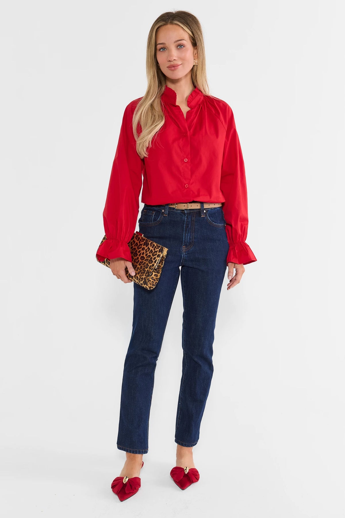 Charli Red Button Up Top