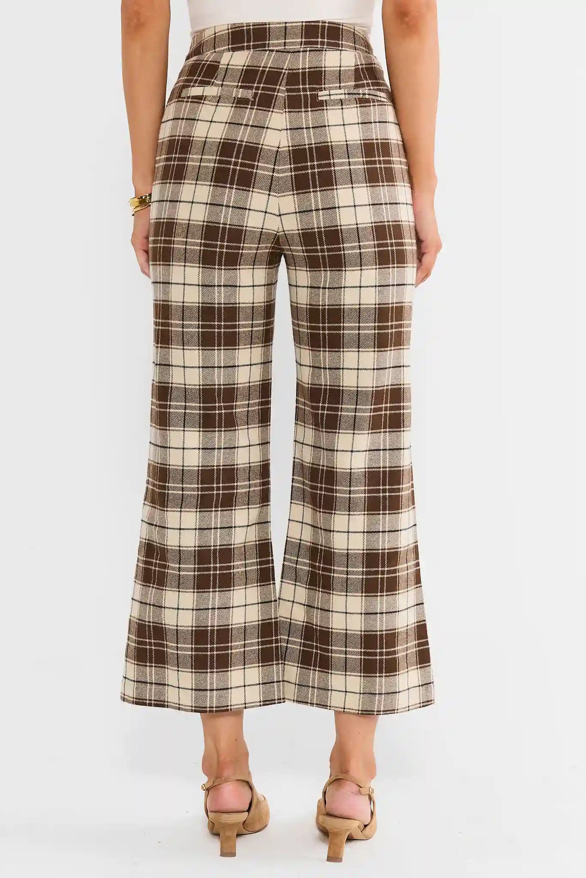 Brown Plaid Cropped Pants