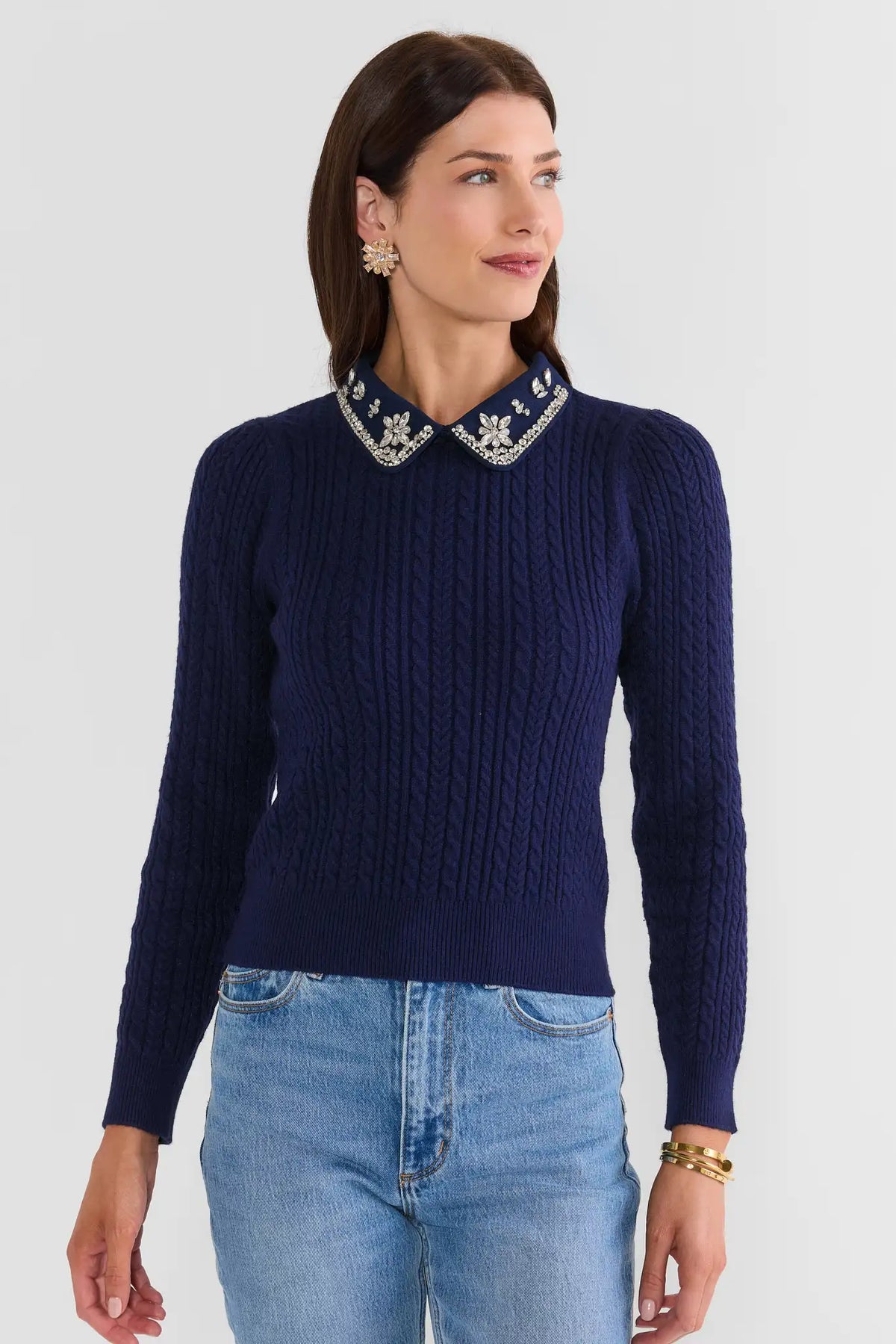 Navy Embellished Collar Sweater