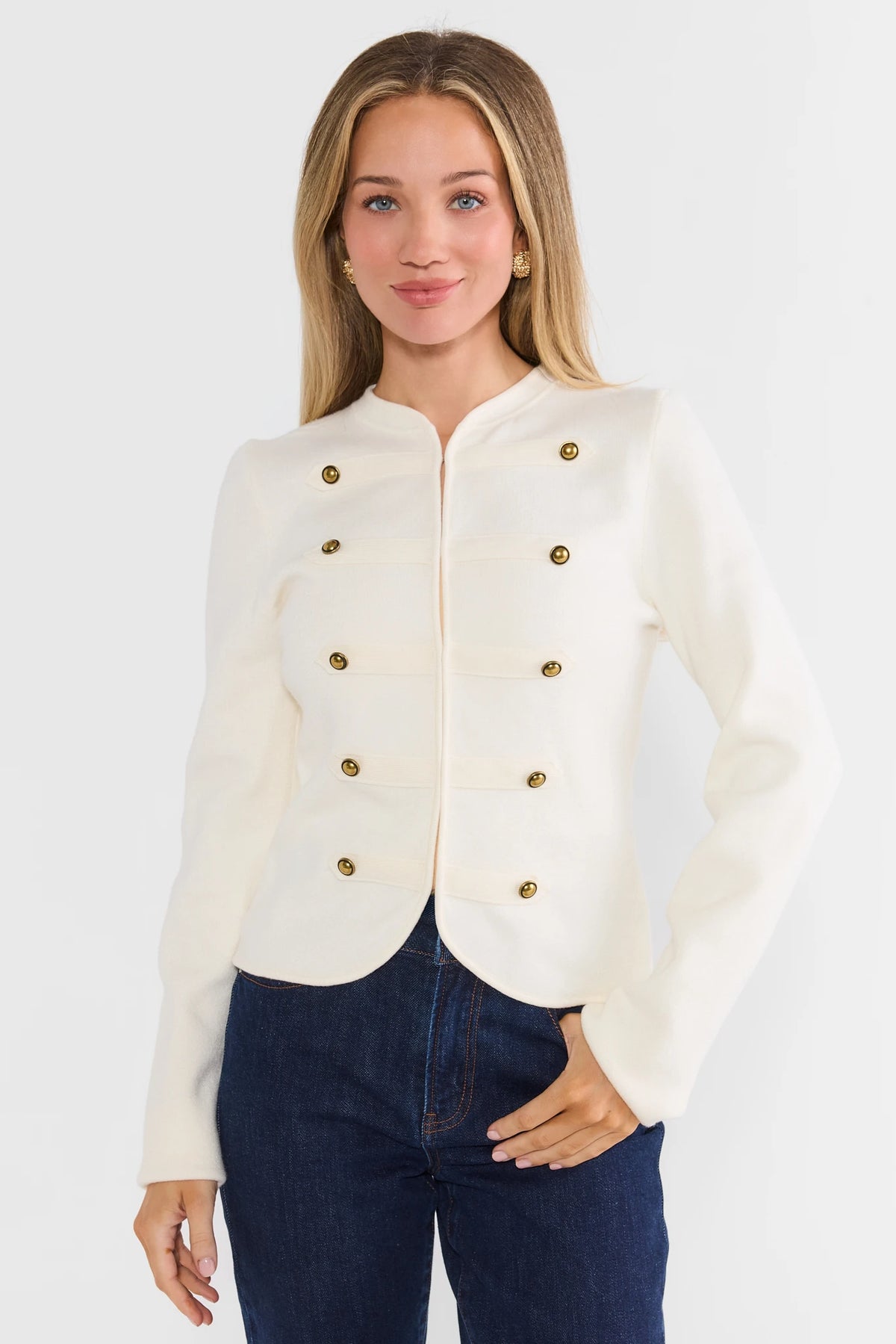 Ivory Knit Button Front Jacket