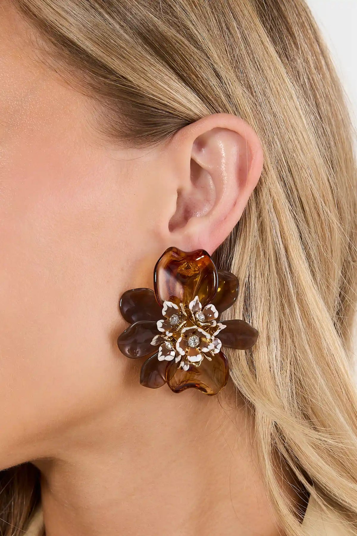 Brown Resin Oversized Flower Studs