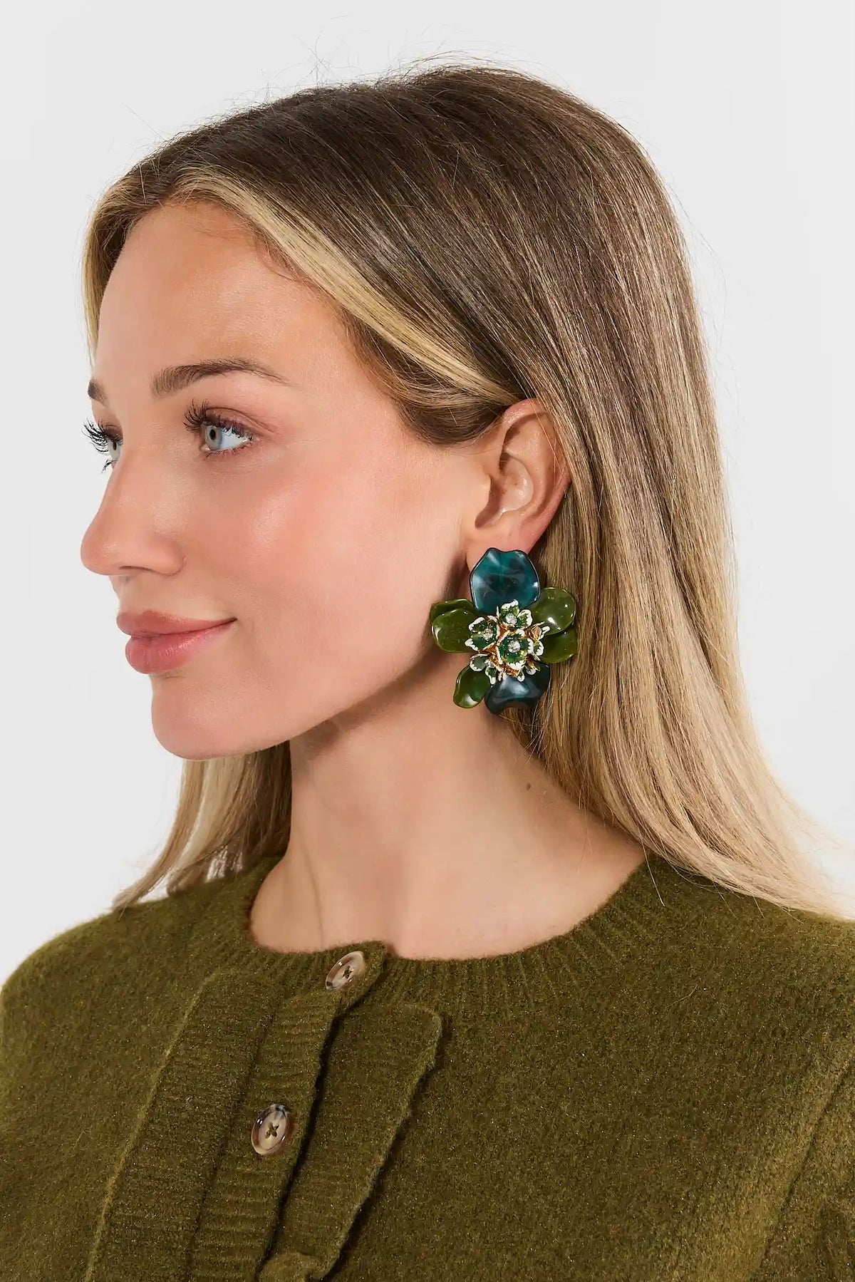 Green Resin Oversized Flower Studs