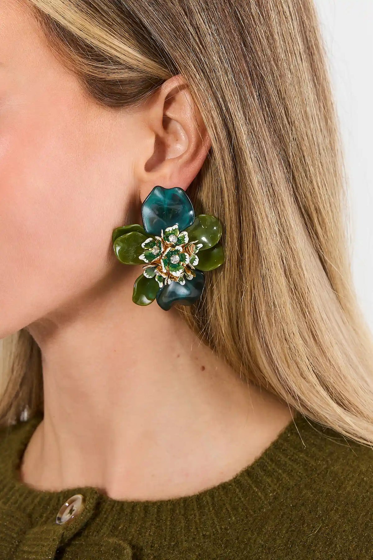Green Resin Oversized Flower Studs