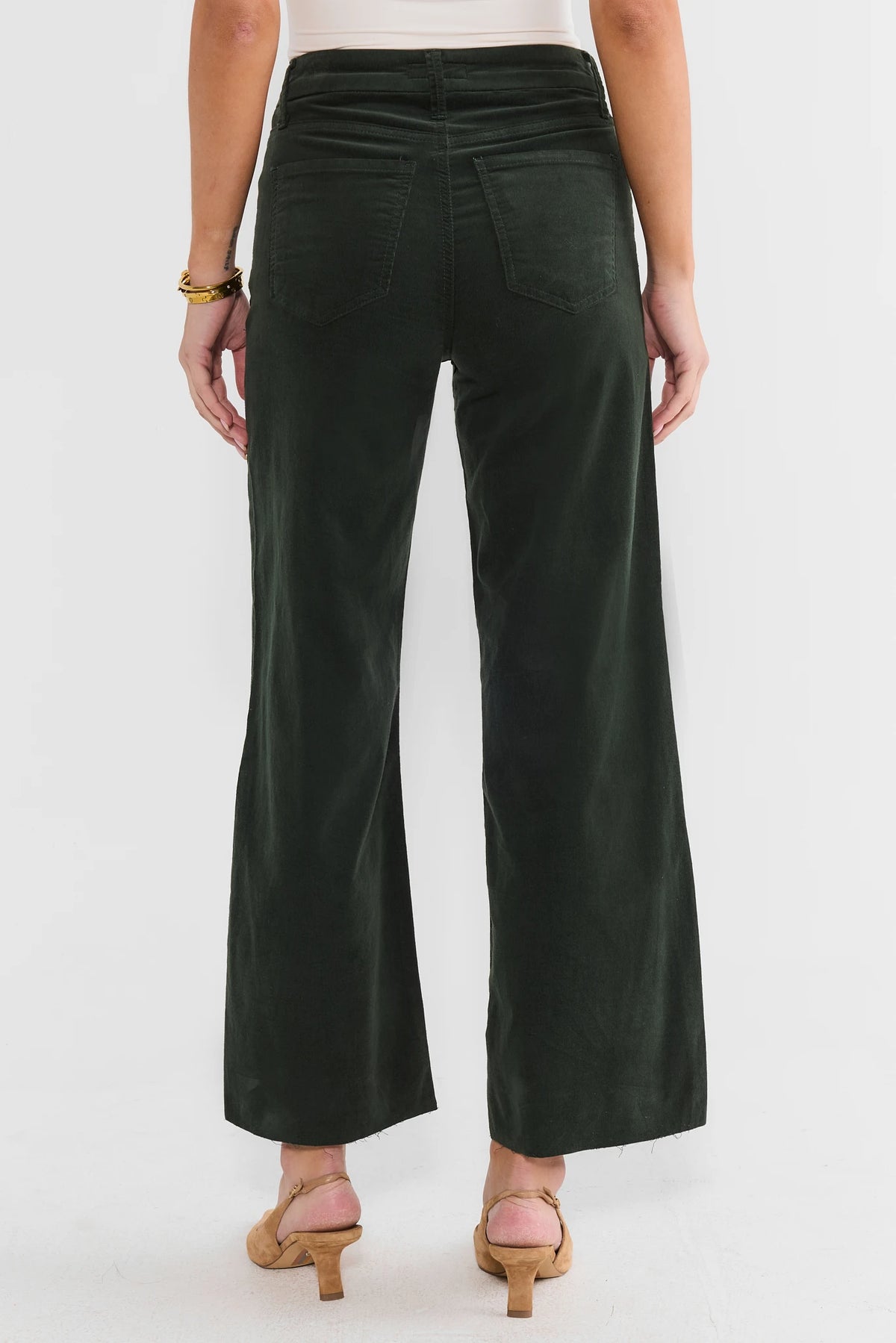 Green Corduroy Wide-Leg Jeans - Back View Showing Pockets & Cropped Hem | Avara