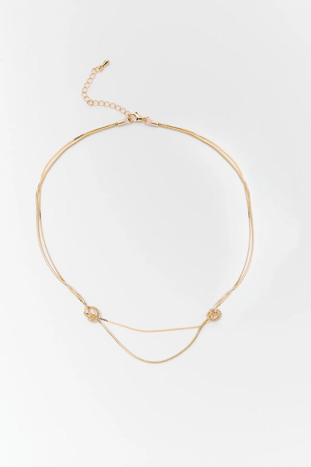 Gold Double Strand Knot Necklace - Flat Lay | Avara