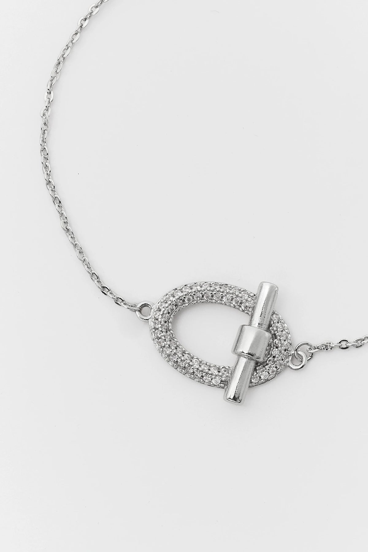 Silver Rhinestone Toggle Bracelet - Pave Toggle Clasp Close-Up Detail | Avara
