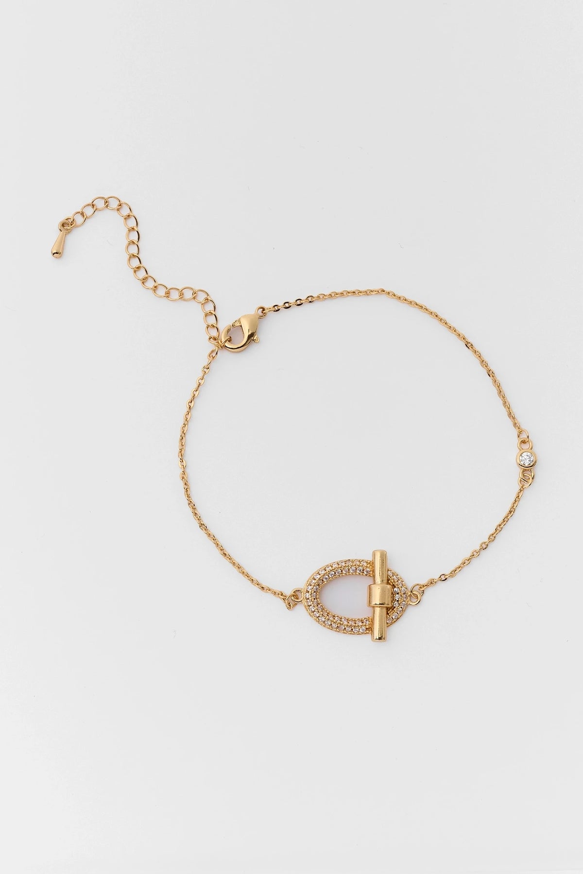 Gold Rhinestone Toggle Bracelet - Flat Lay with Lobster Clasp | Avara