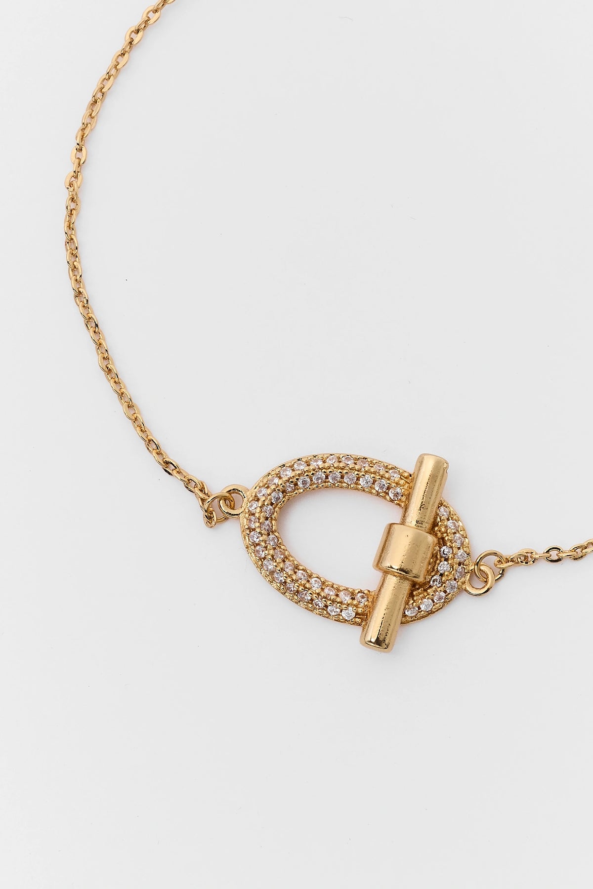 Gold Rhinestone Toggle Bracelet - Pave Toggle Clasp Detail | Avara