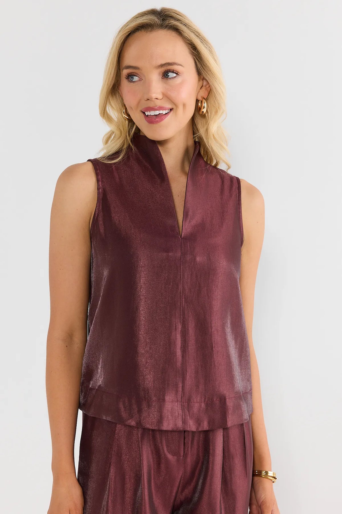 Burgundy Stand Collar Top