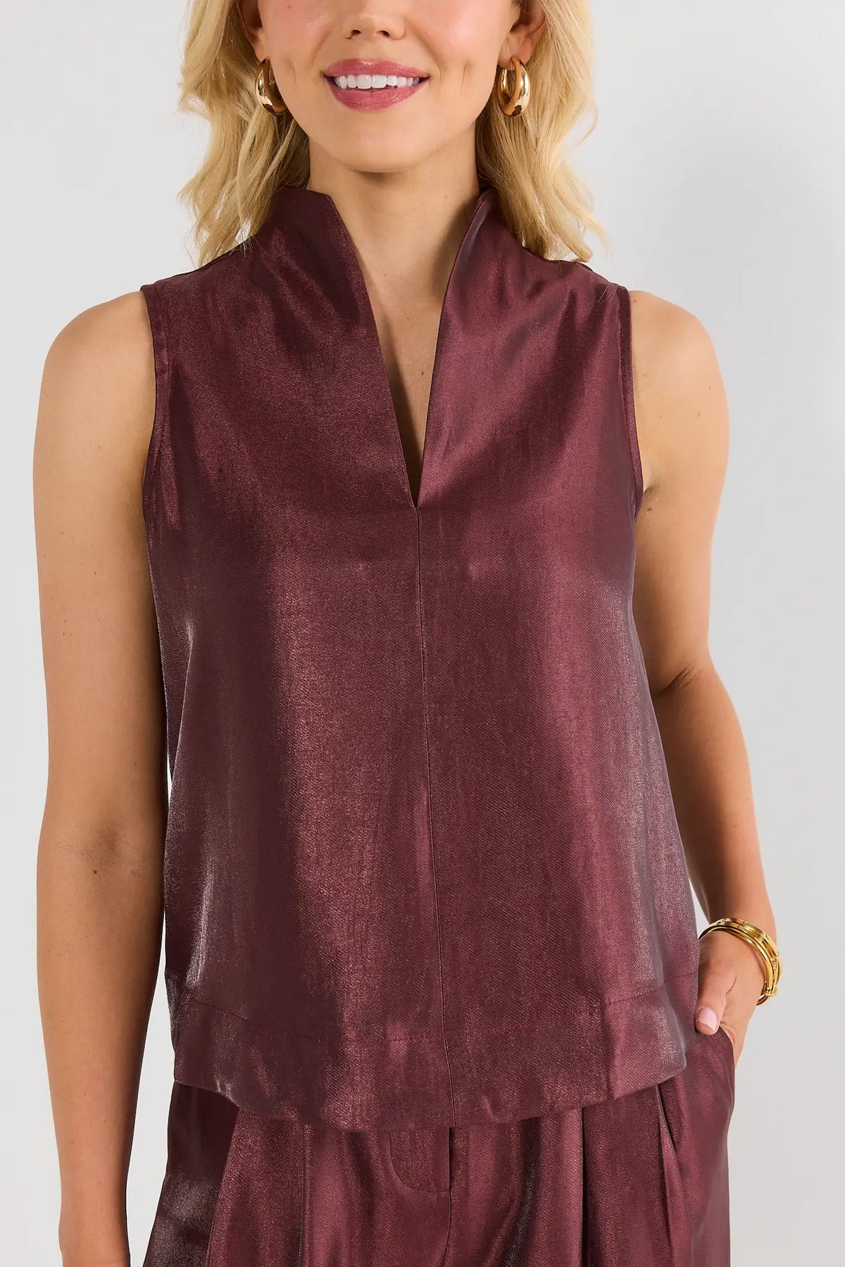 Burgundy Stand Collar Top