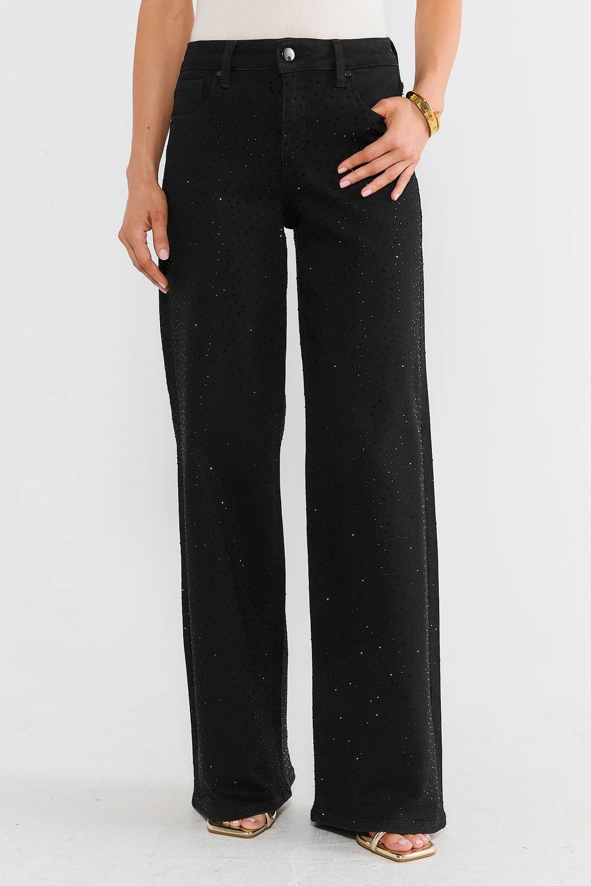 Carrie Black Rhinestone Wide Leg Jeans