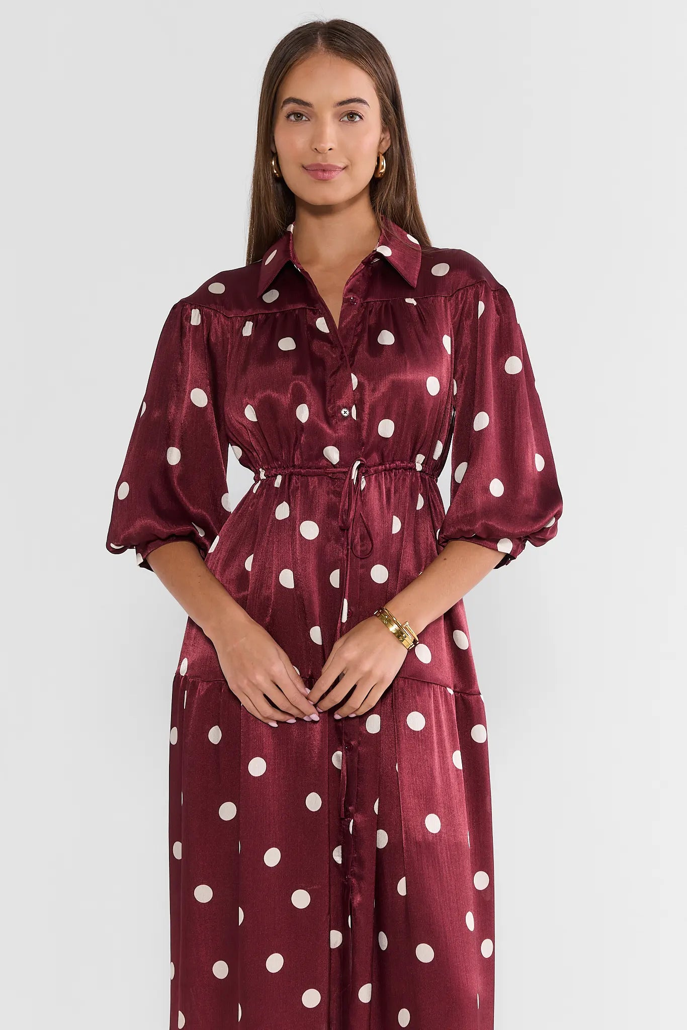 Steph Burgundy Polka Dot Midi Dress