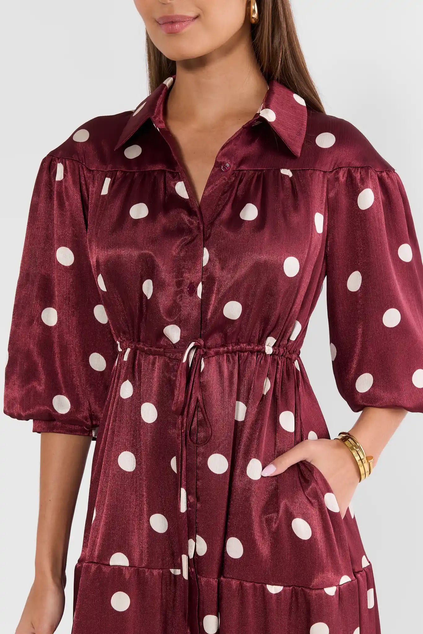 Steph Burgundy Polka Dot Midi Dress