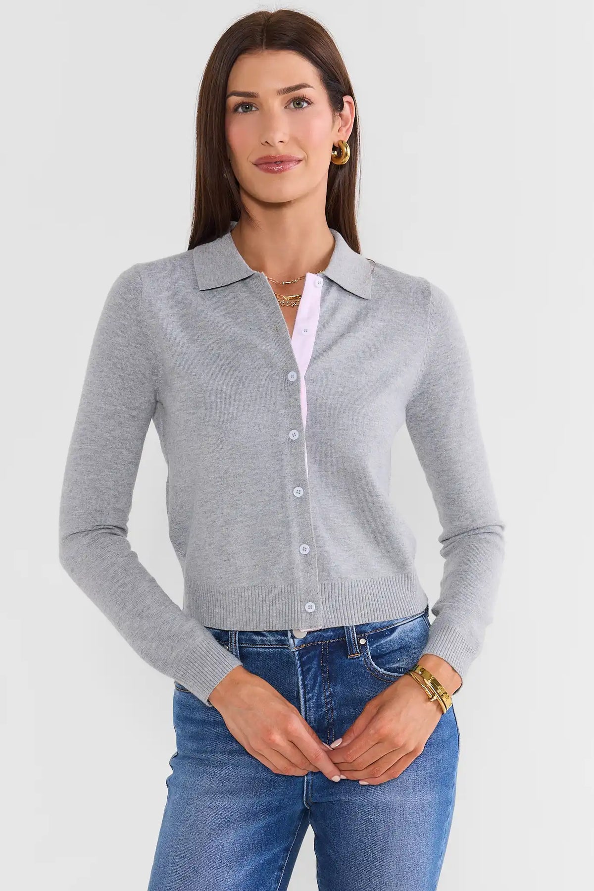 Gray Knit Button Up Sweater