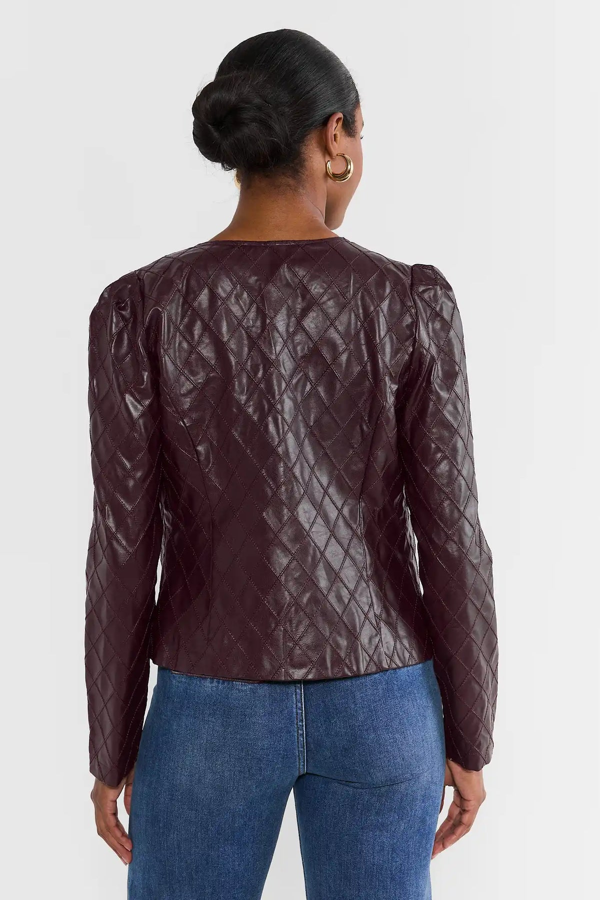 Burgundy Quilted Faux Leather Jacket