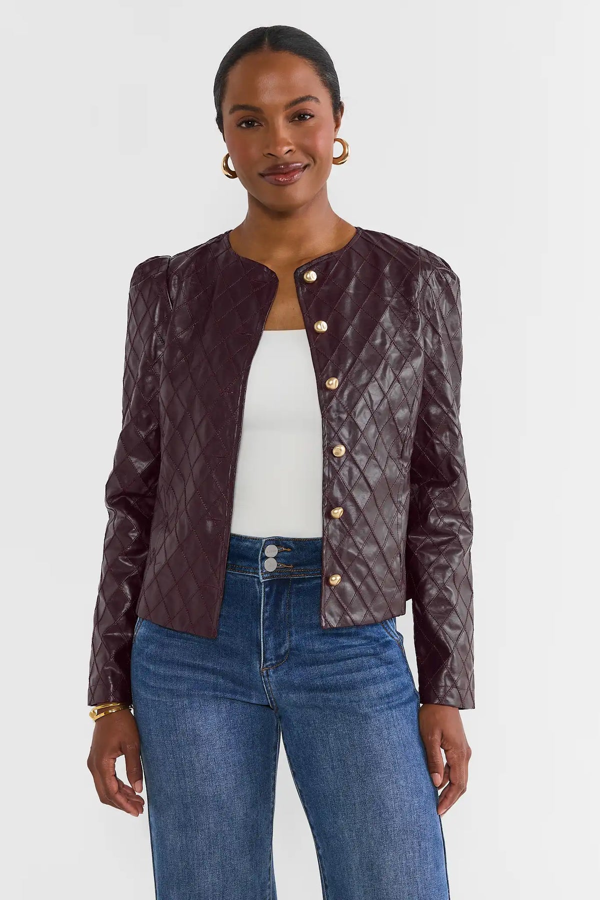 Burgundy Quilted Faux Leather Jacket