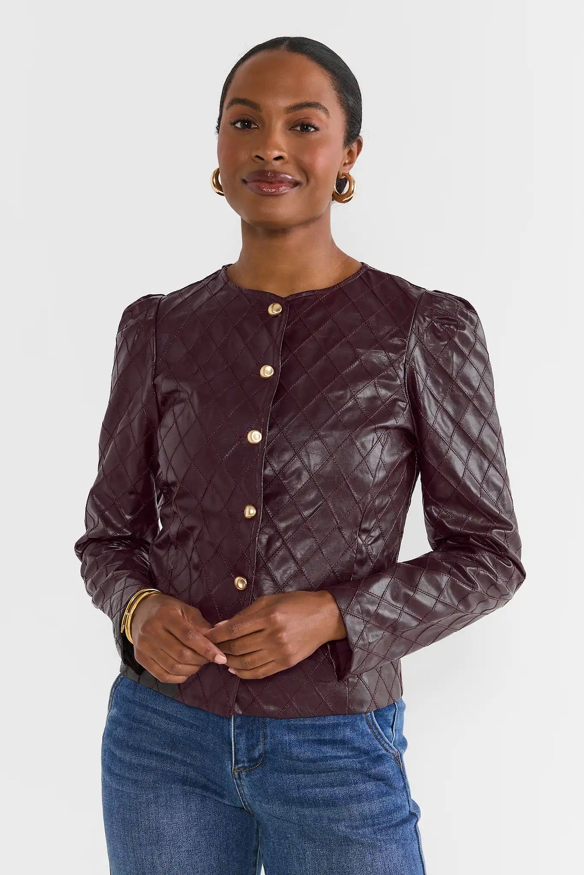 Burgundy Quilted Faux Leather Jacket