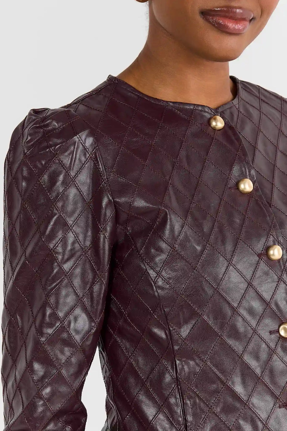 Burgundy Quilted Faux Leather Jacket