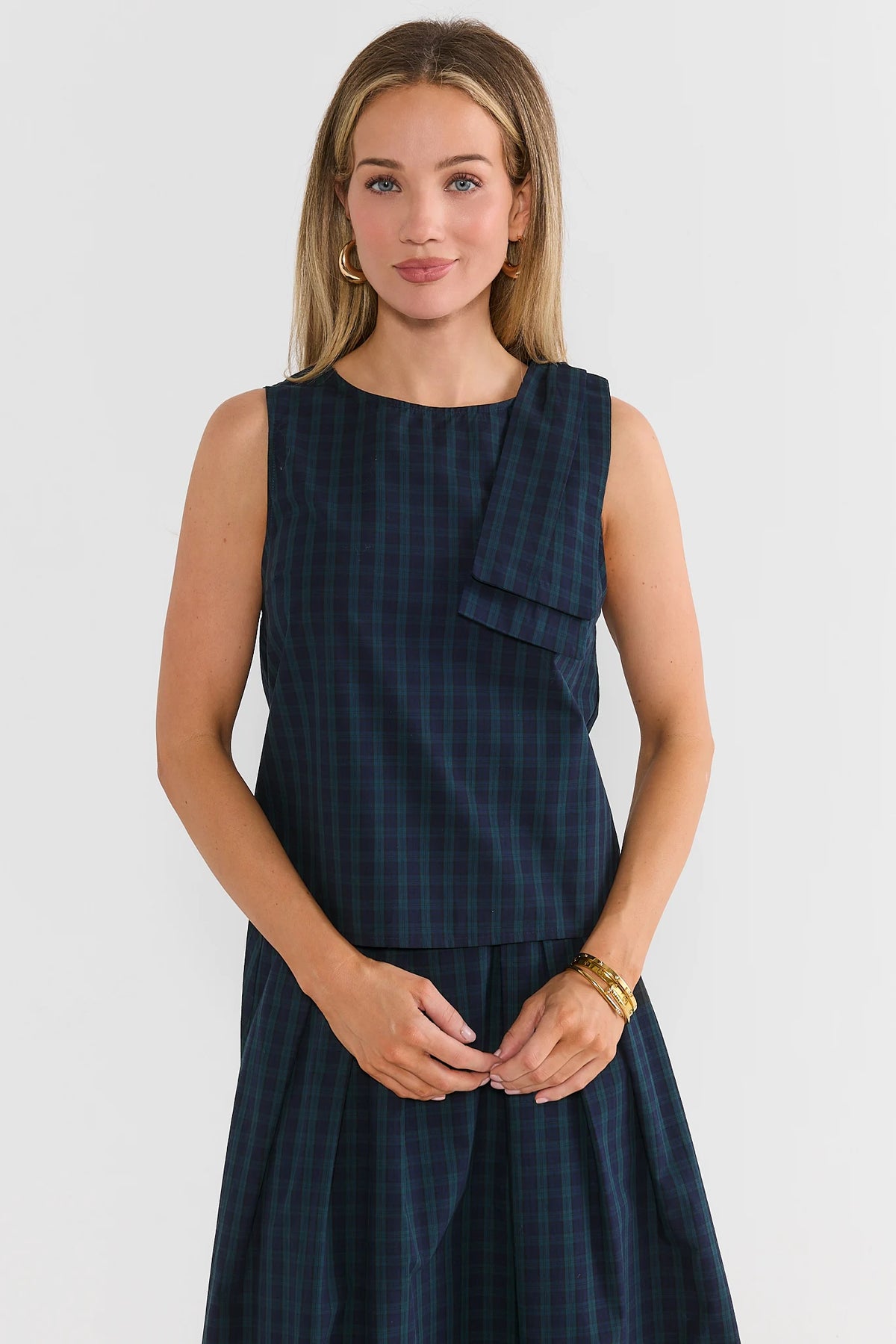 Navy Plaid Boxy Tank Top