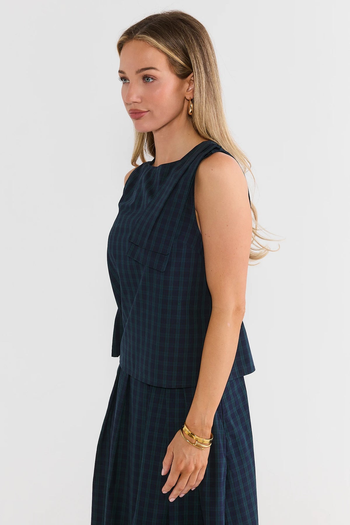 Navy Plaid Boxy Tank Top