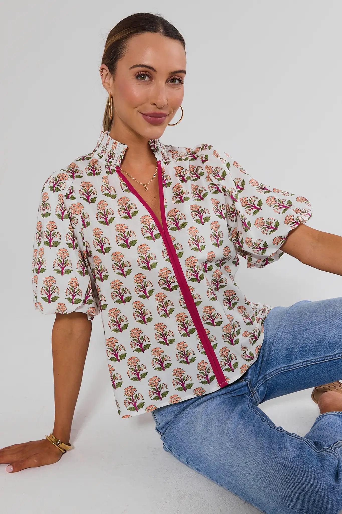 White Floral Printed Top by THML | Avara