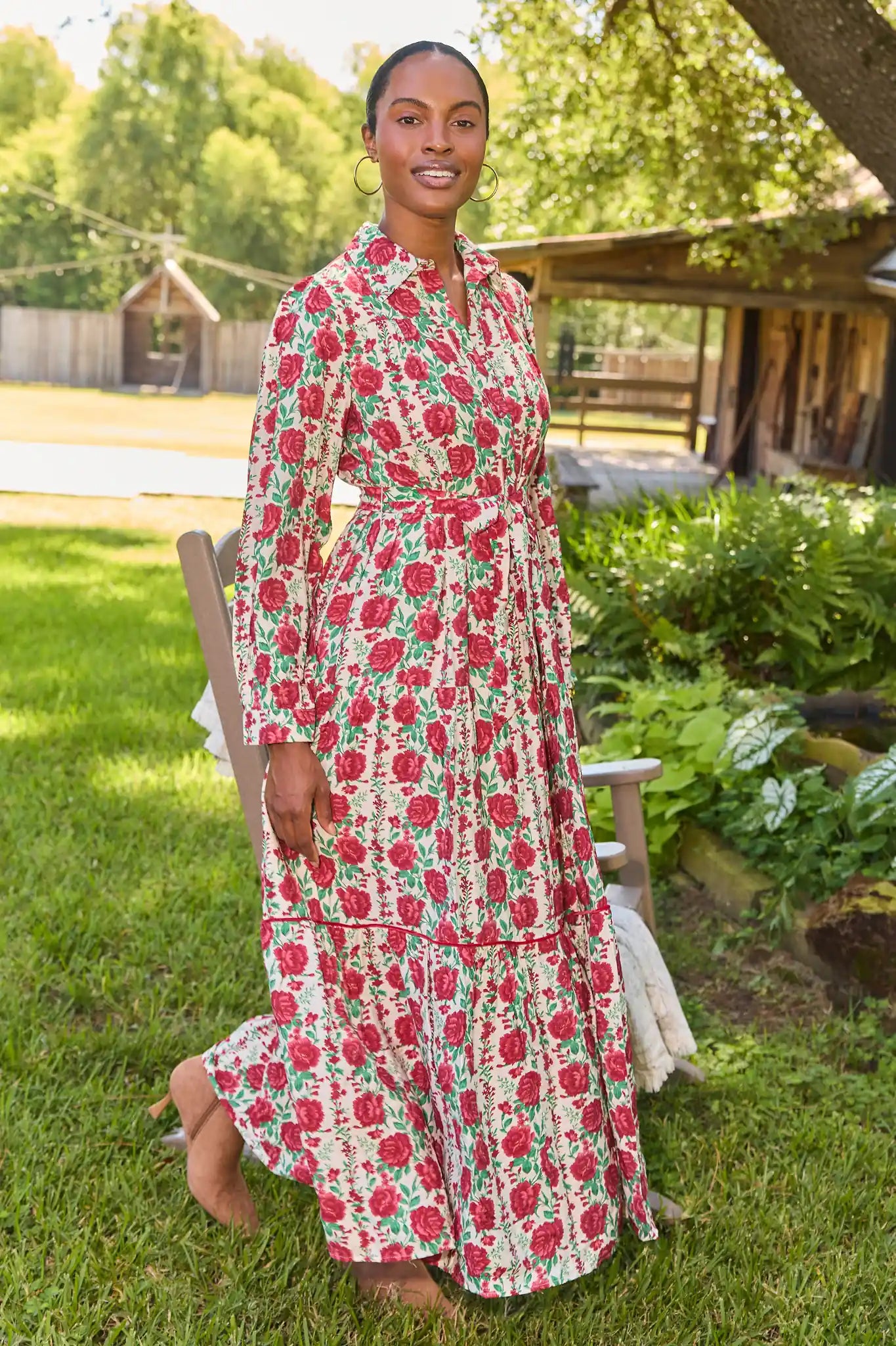 White Rose Print Maxi Dress