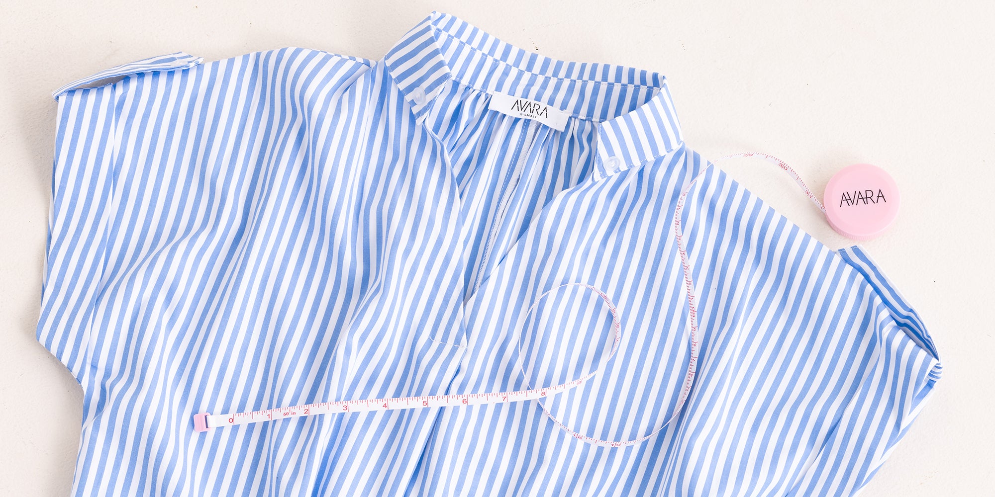 Blue and White Striped Dress with measuring tape