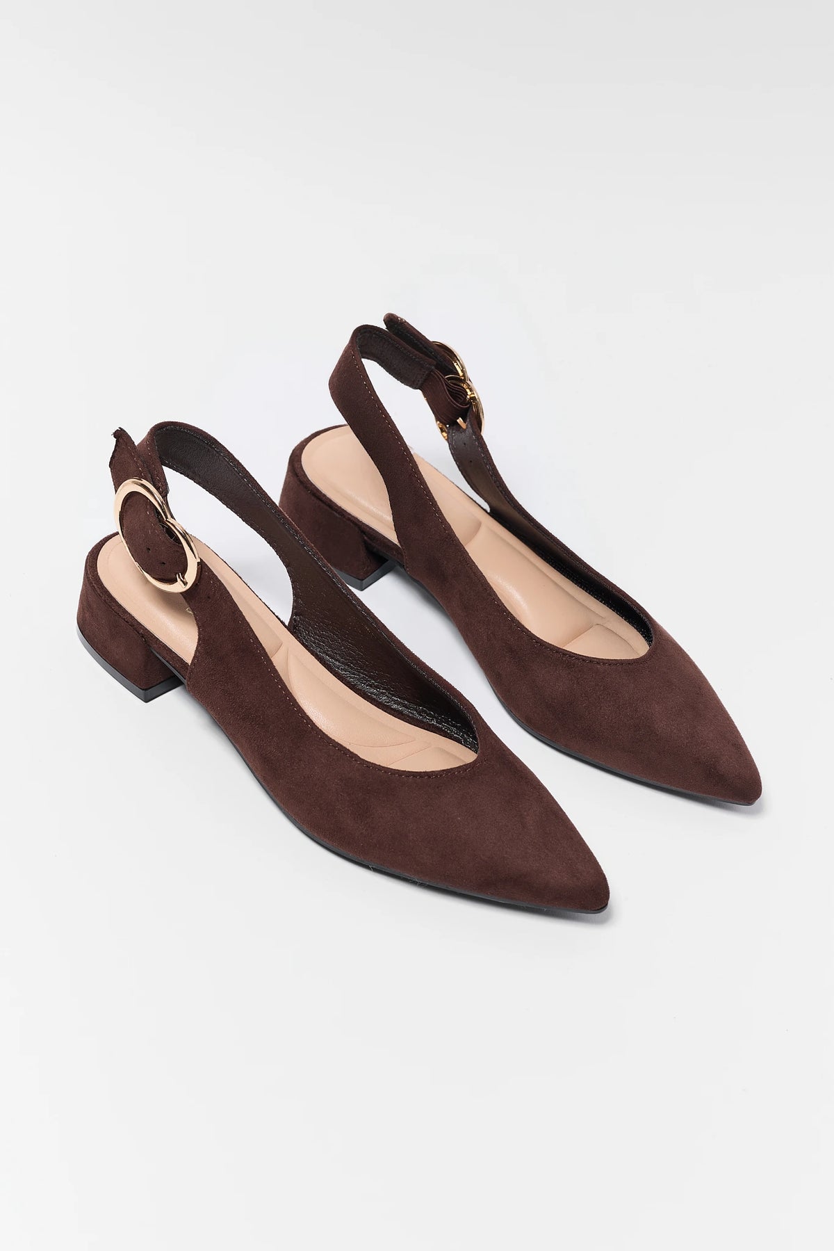 Brown Pointed Toe Slingback Heels