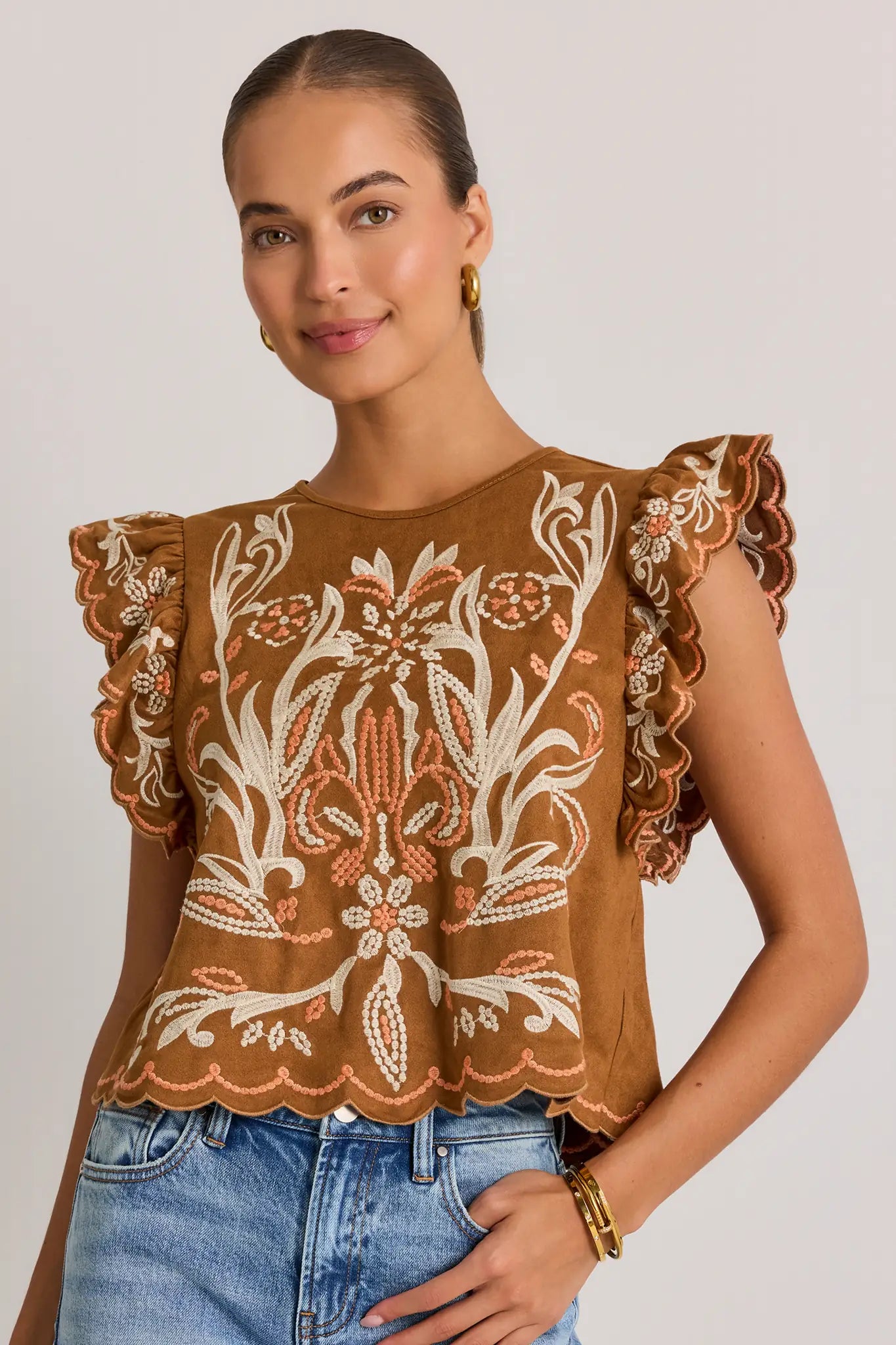 Abby Brown Embroidered Top by THML