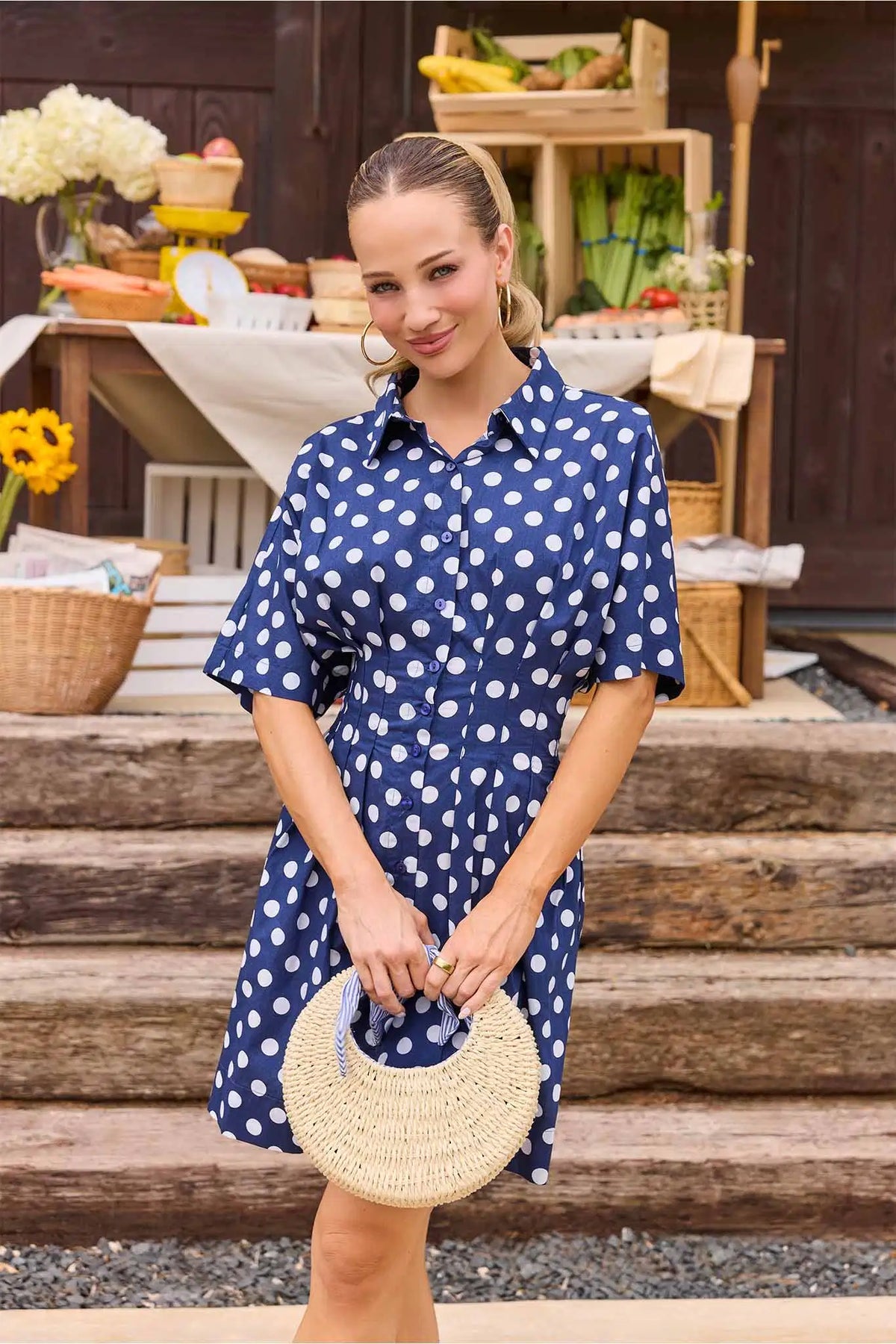 Addison Navy Polka Dot Short Dress | Women's Clothing