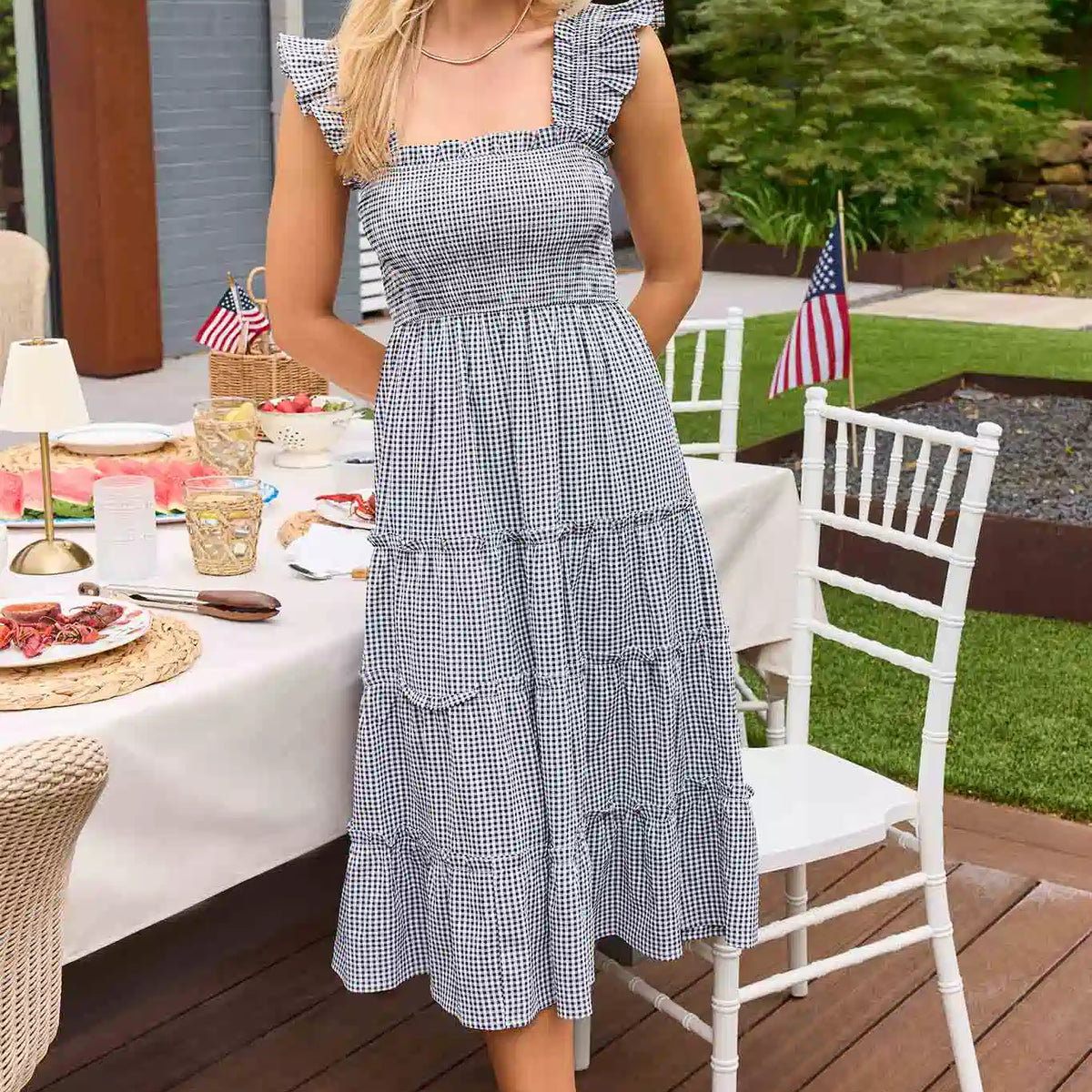 Alexandra Black Gingham Midi Dress | Avara Alexandra Black Gingham Midi Dress | Avara