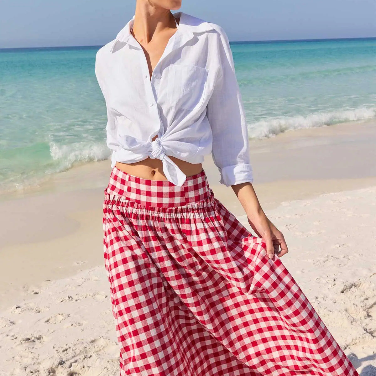 Allie Red Gingham Maxi Skirt | Avara