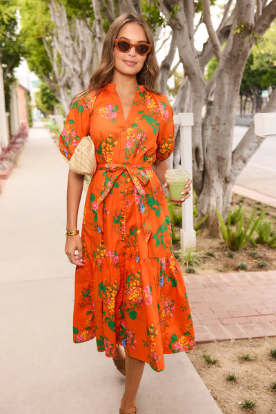 Anita Orange Floral Print Midi Dress | Women's Clothing
