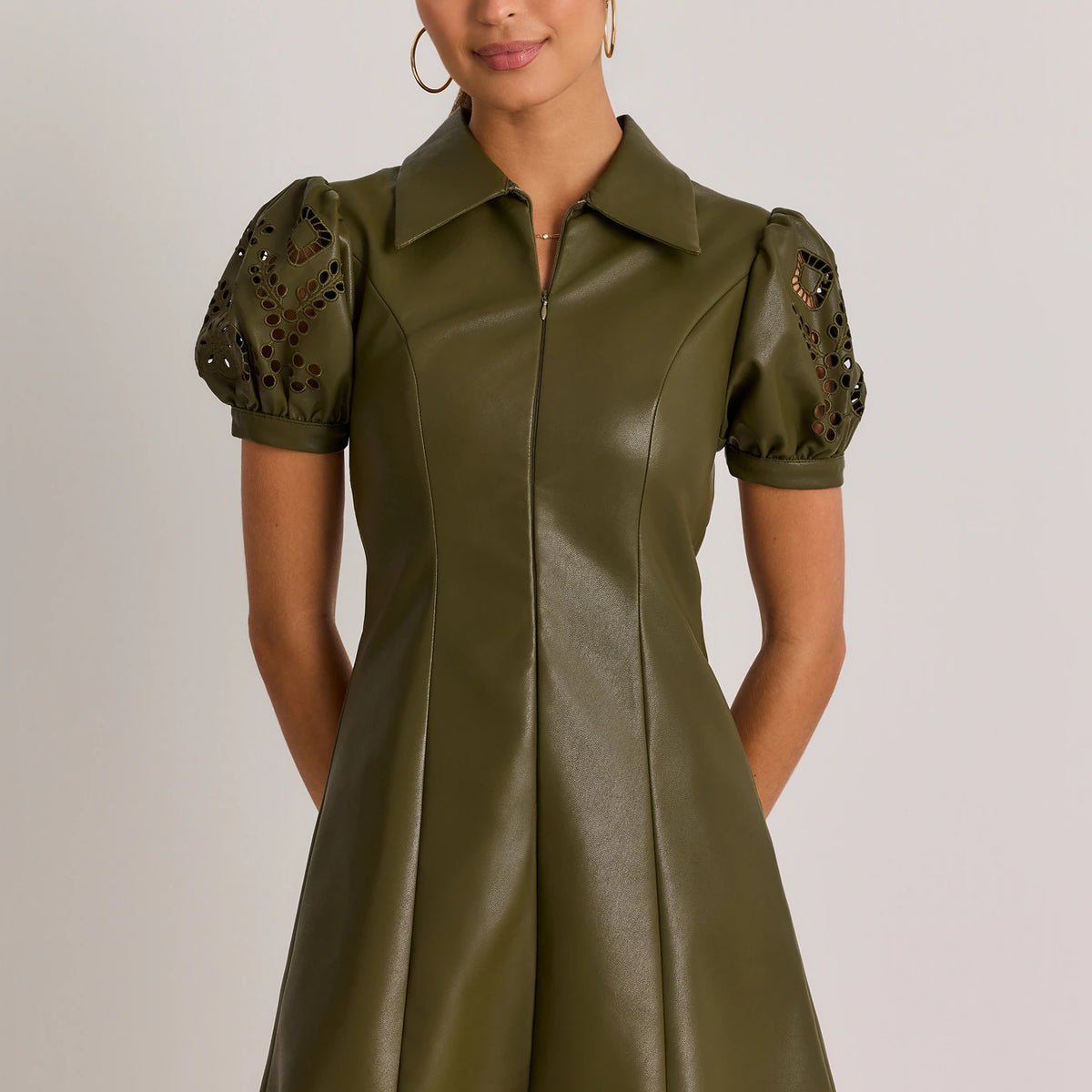 green faux leather dress Anna Short Spring layers 50% PU 50% Polyester Color:Periwinkle Background with Hot Pink Nautical Knots What should you wear