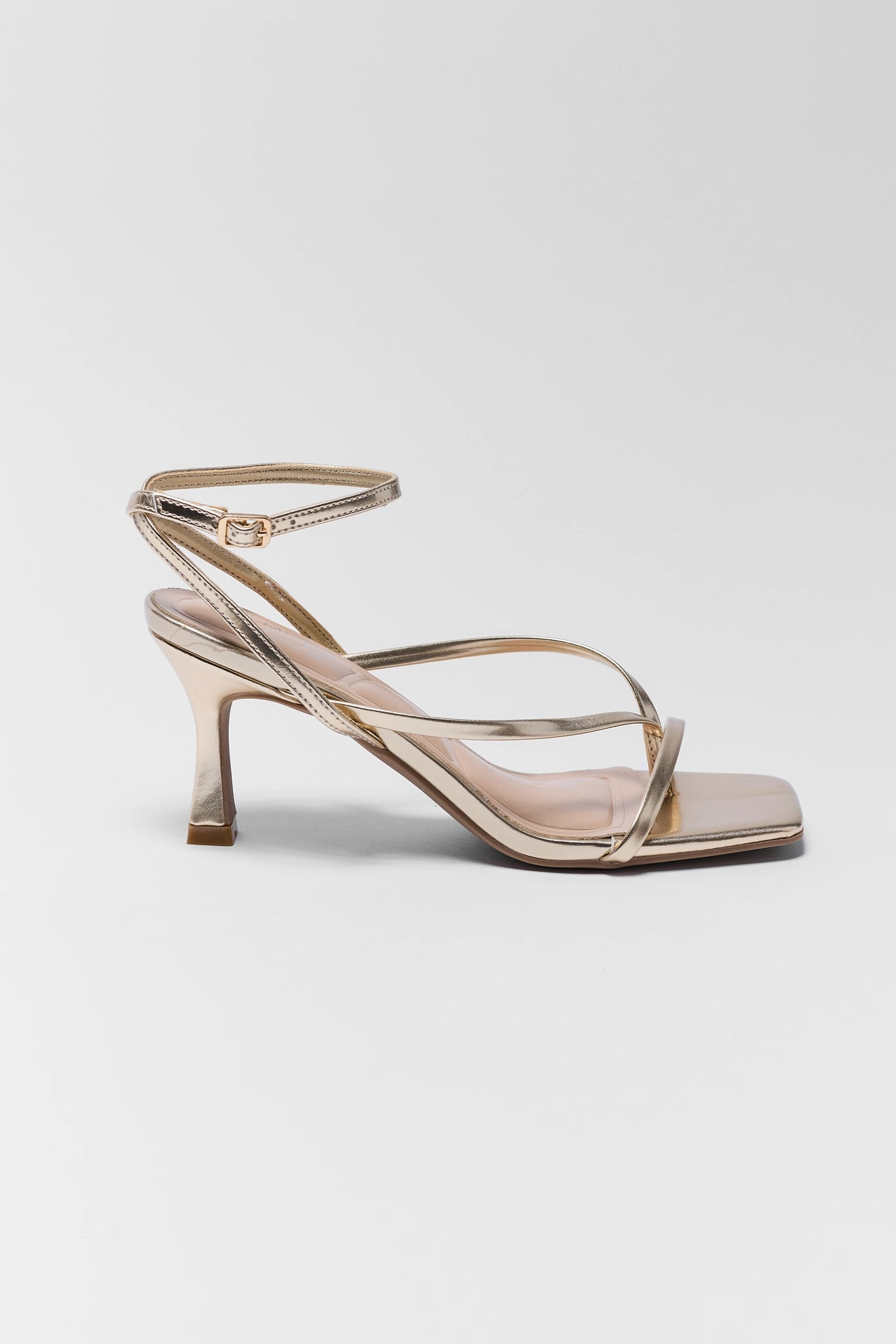 one Ashton Gold Strappy Square Toe Heels on white background