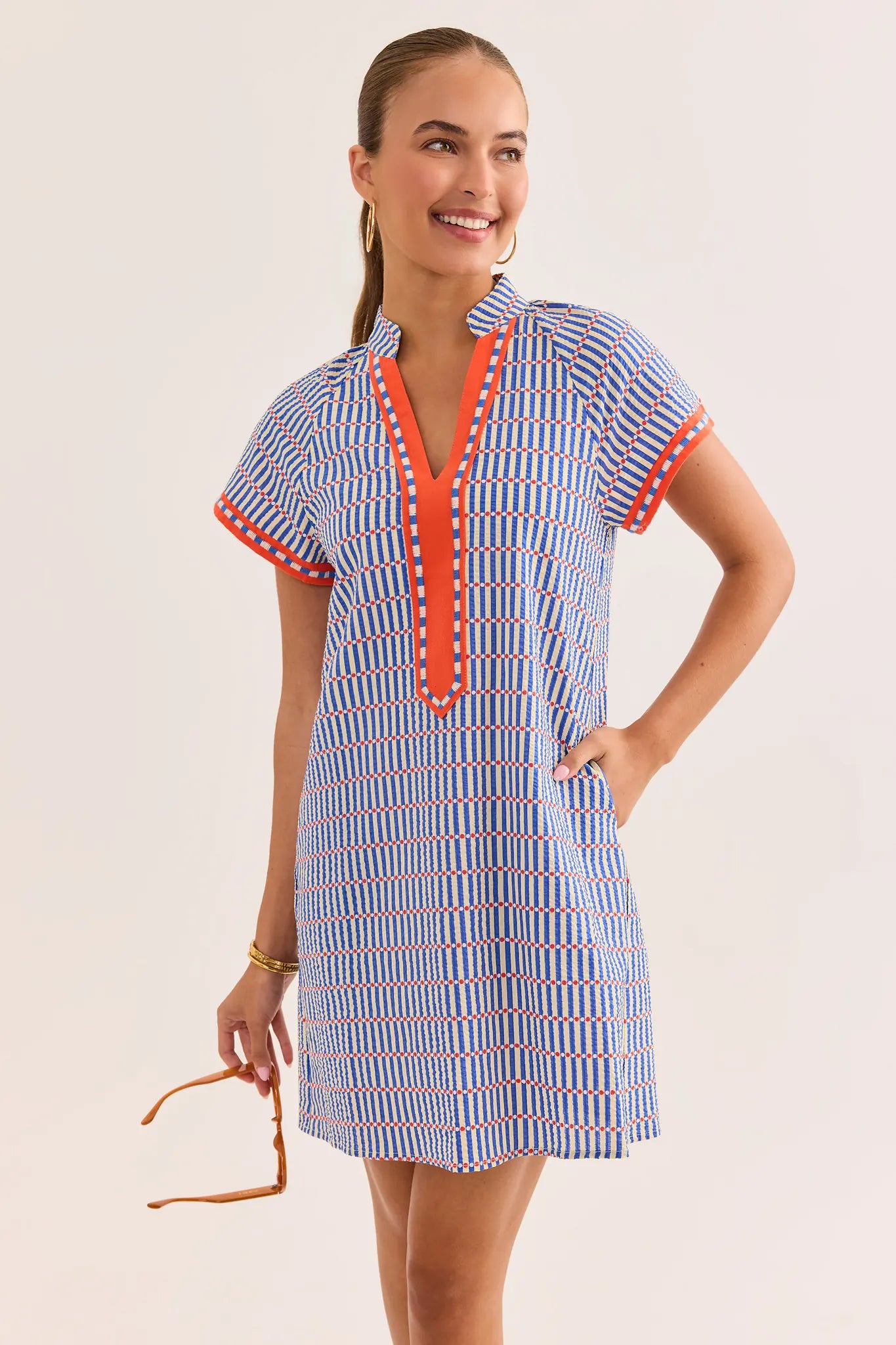Audrey Blue Striped Short Dress by THML