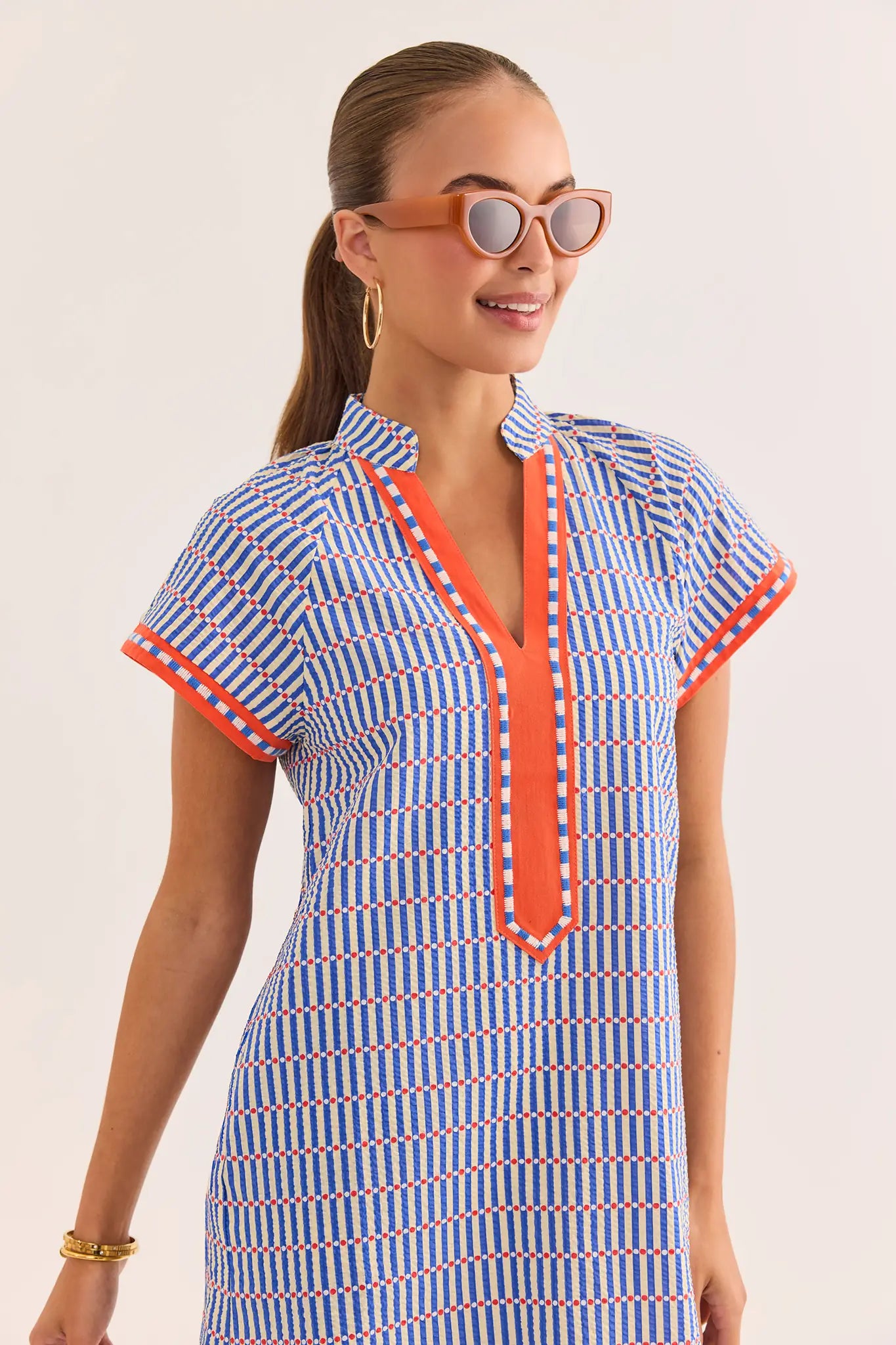 Audrey Blue Striped Short Dress by THML