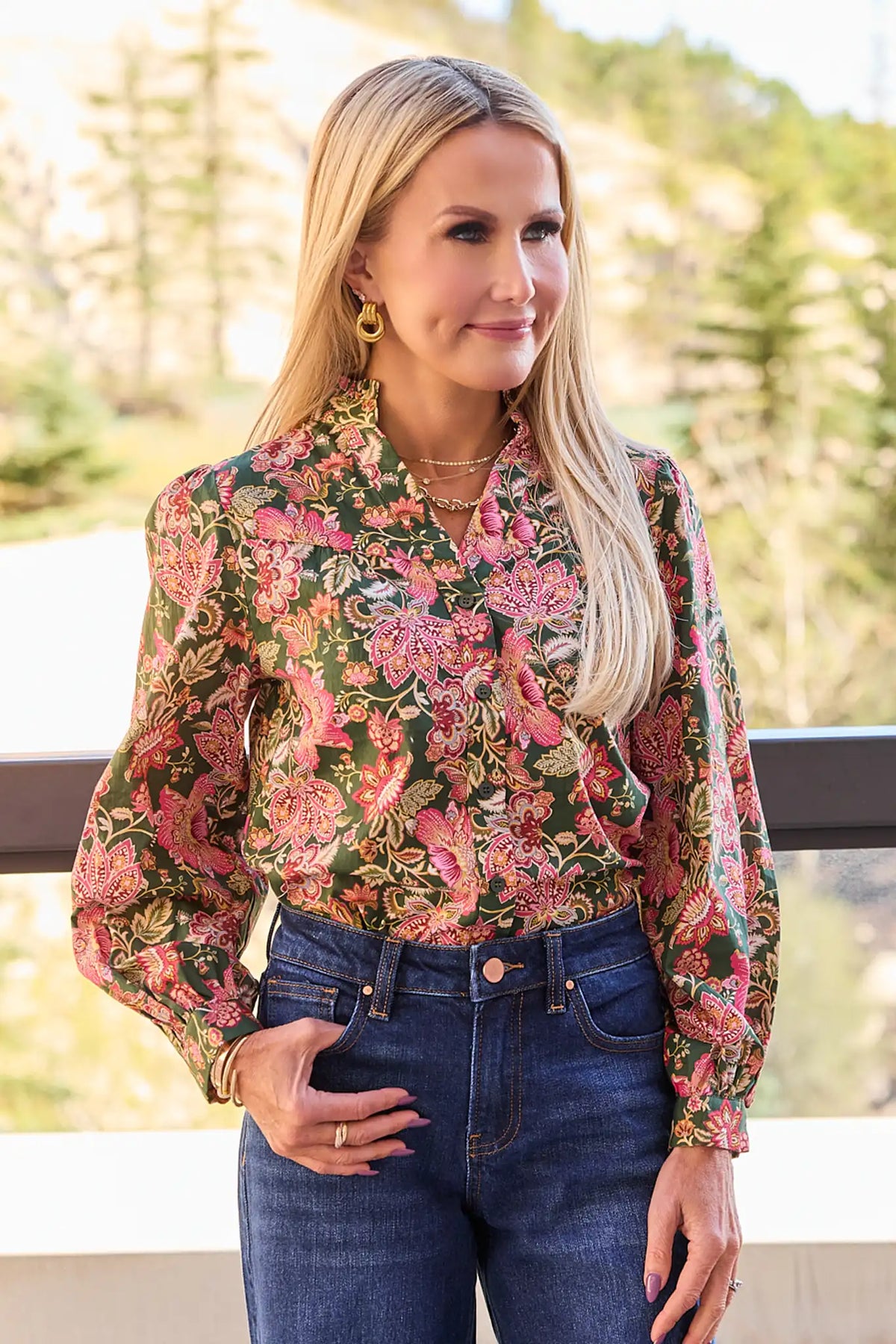 Becky Olive Floral Printed Top