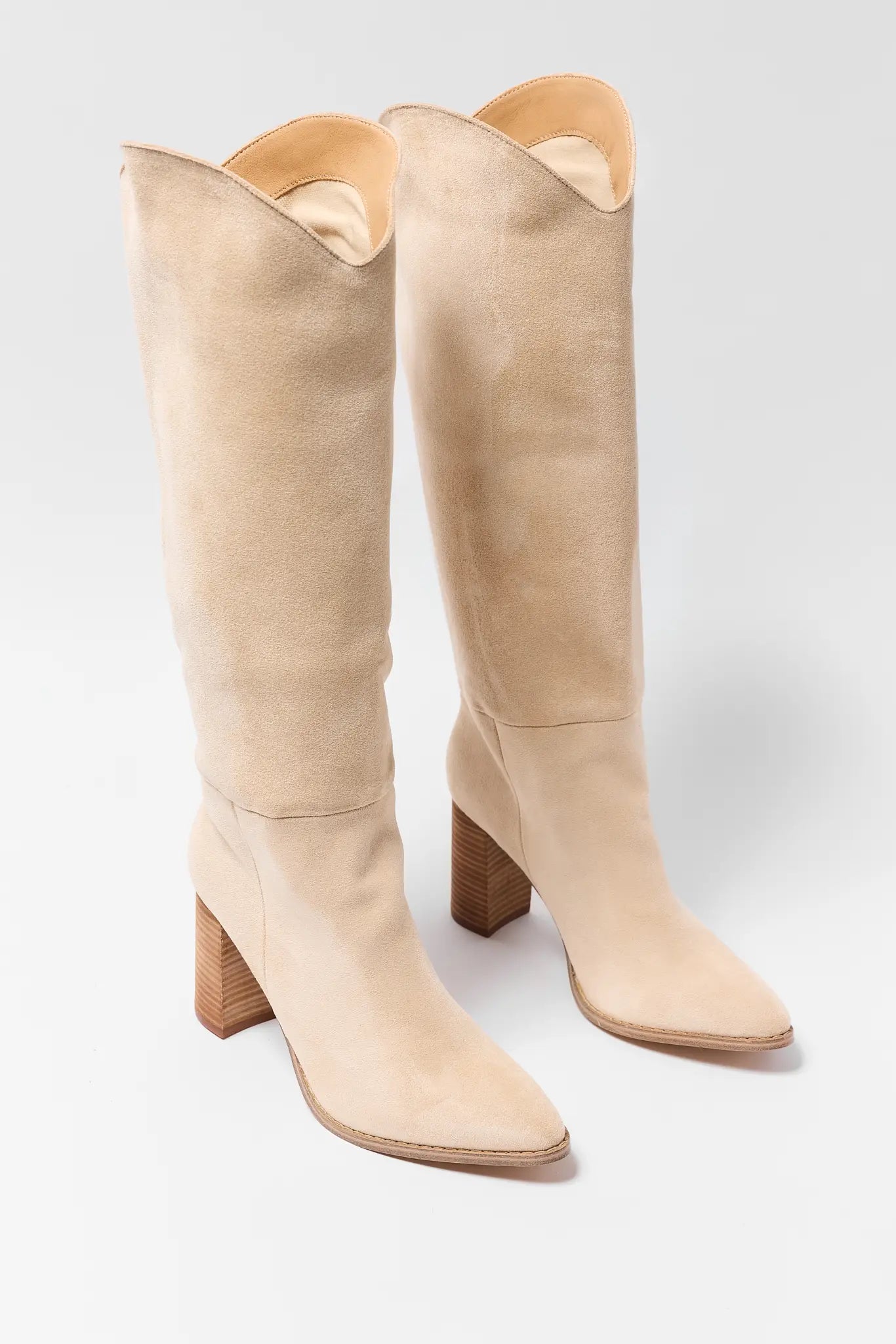 Beige Faux Suede Tall Boots