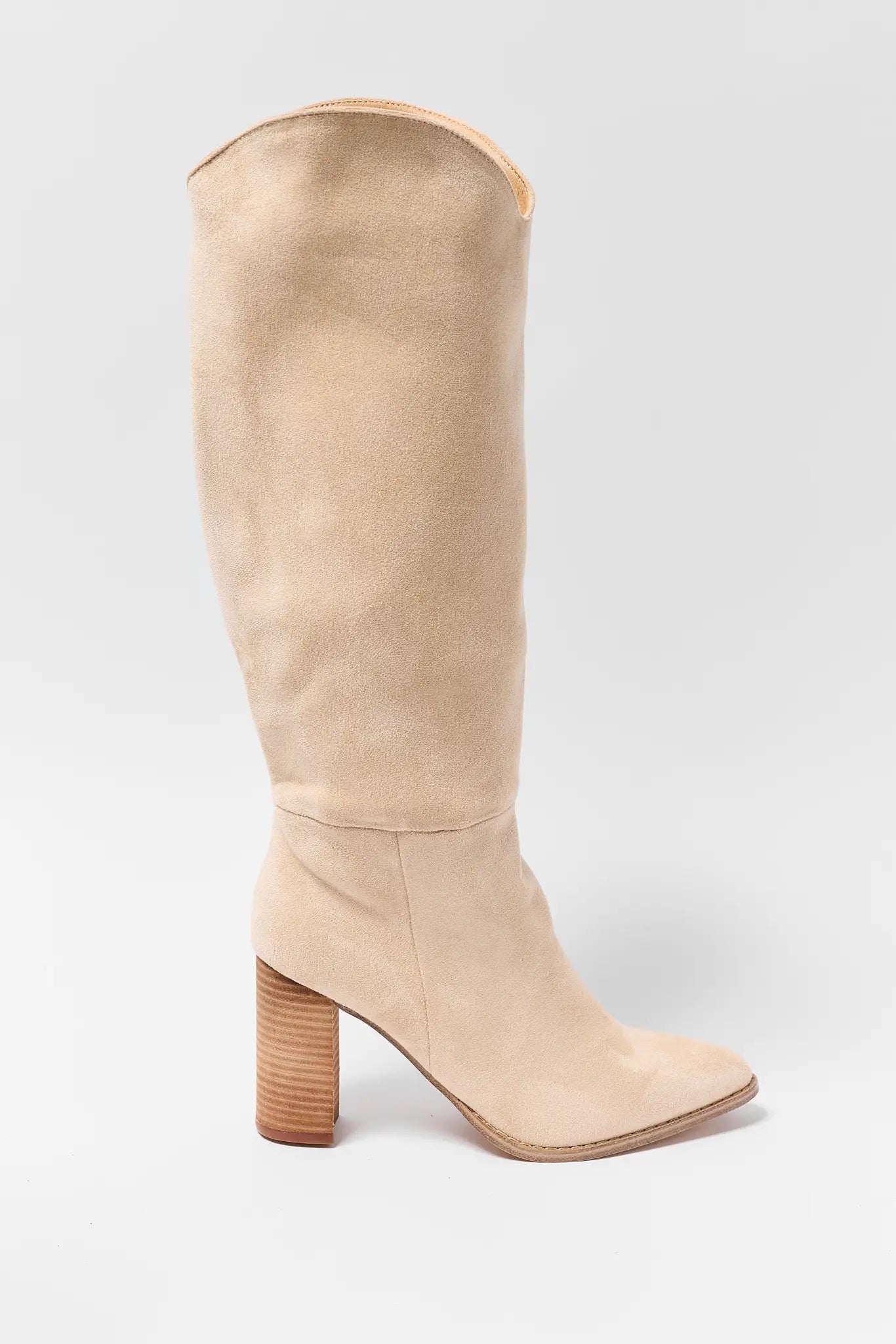 Beige Faux Suede Tall Boots