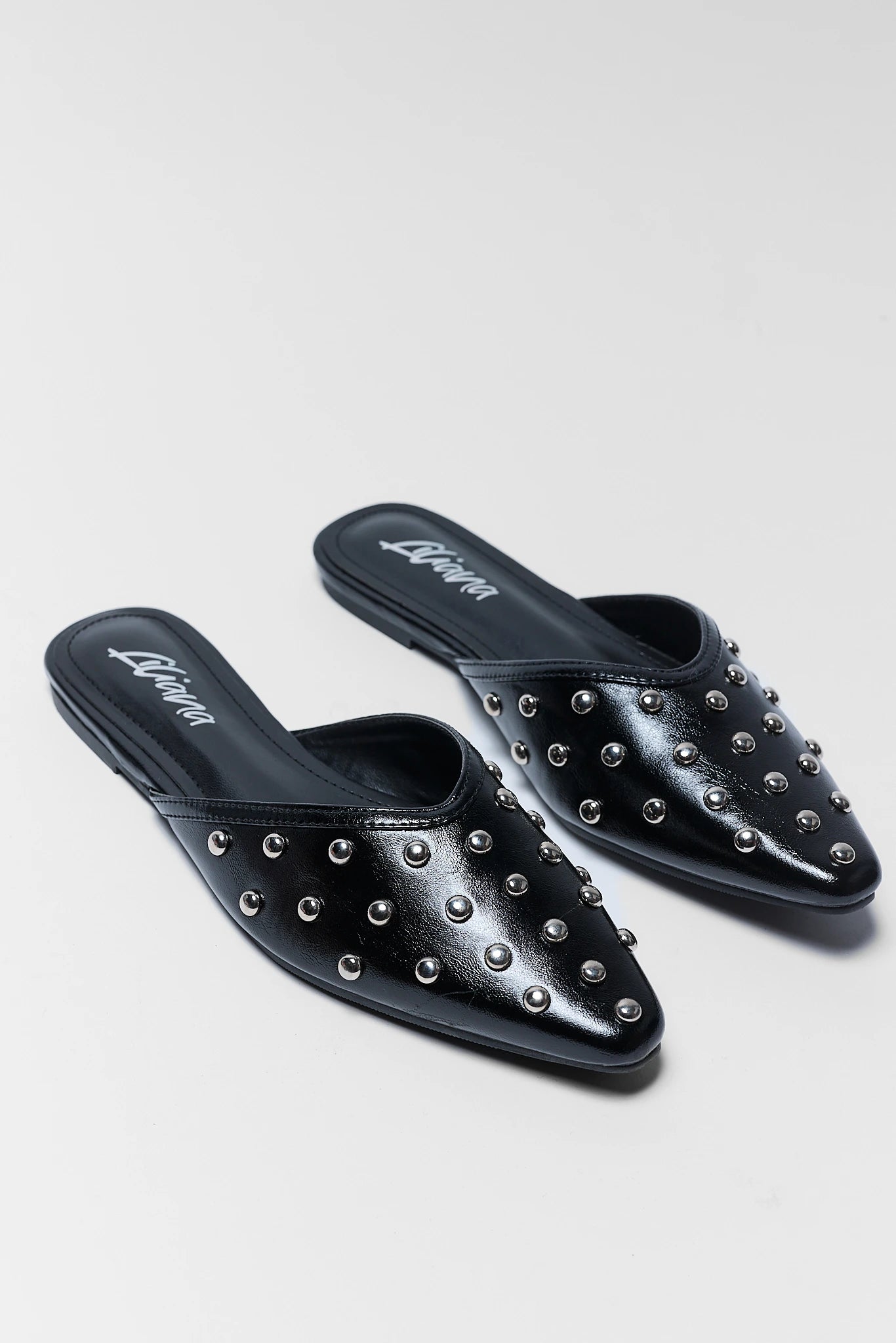 Black Studded Slip On Mule