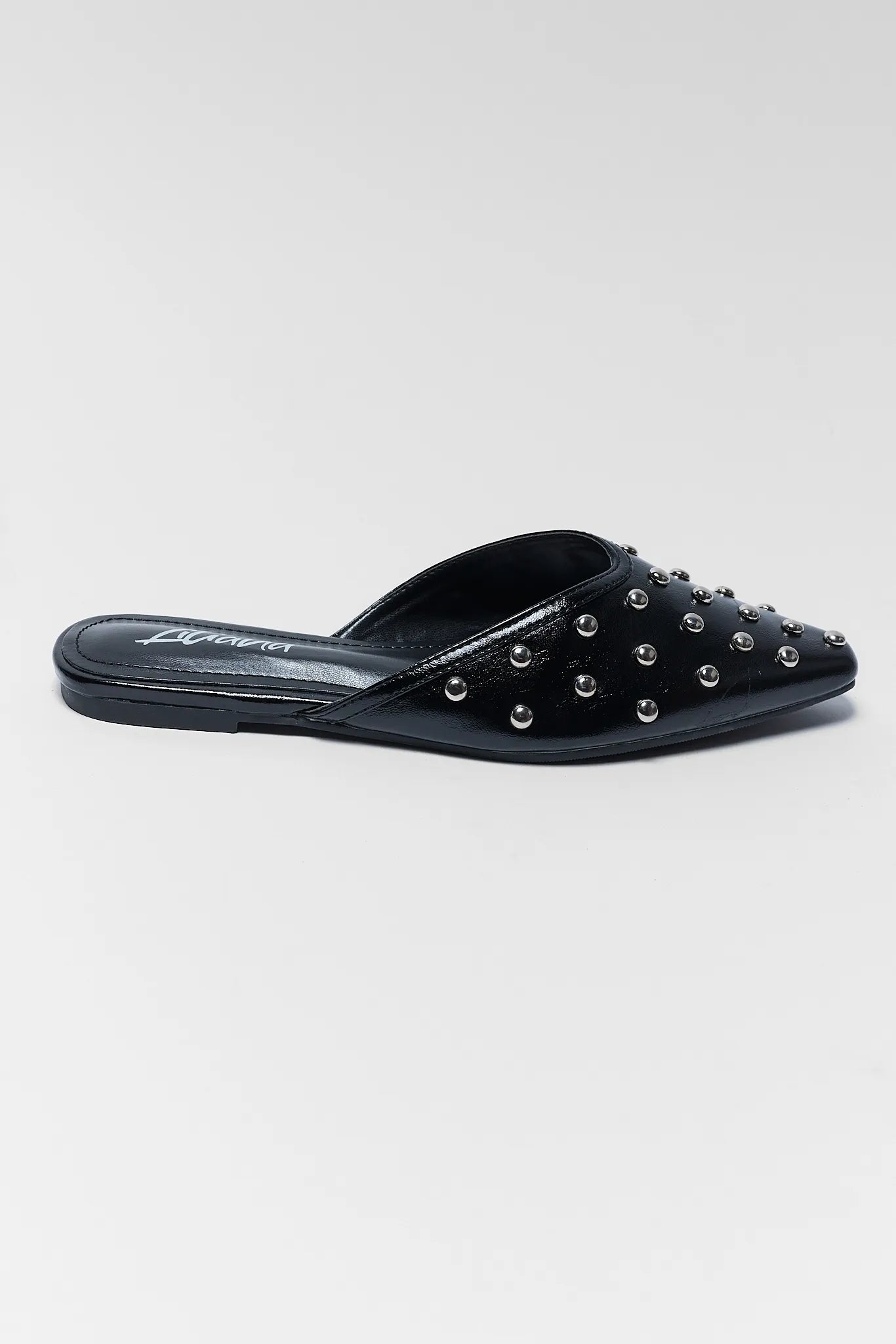 Black Studded Slip On Mule