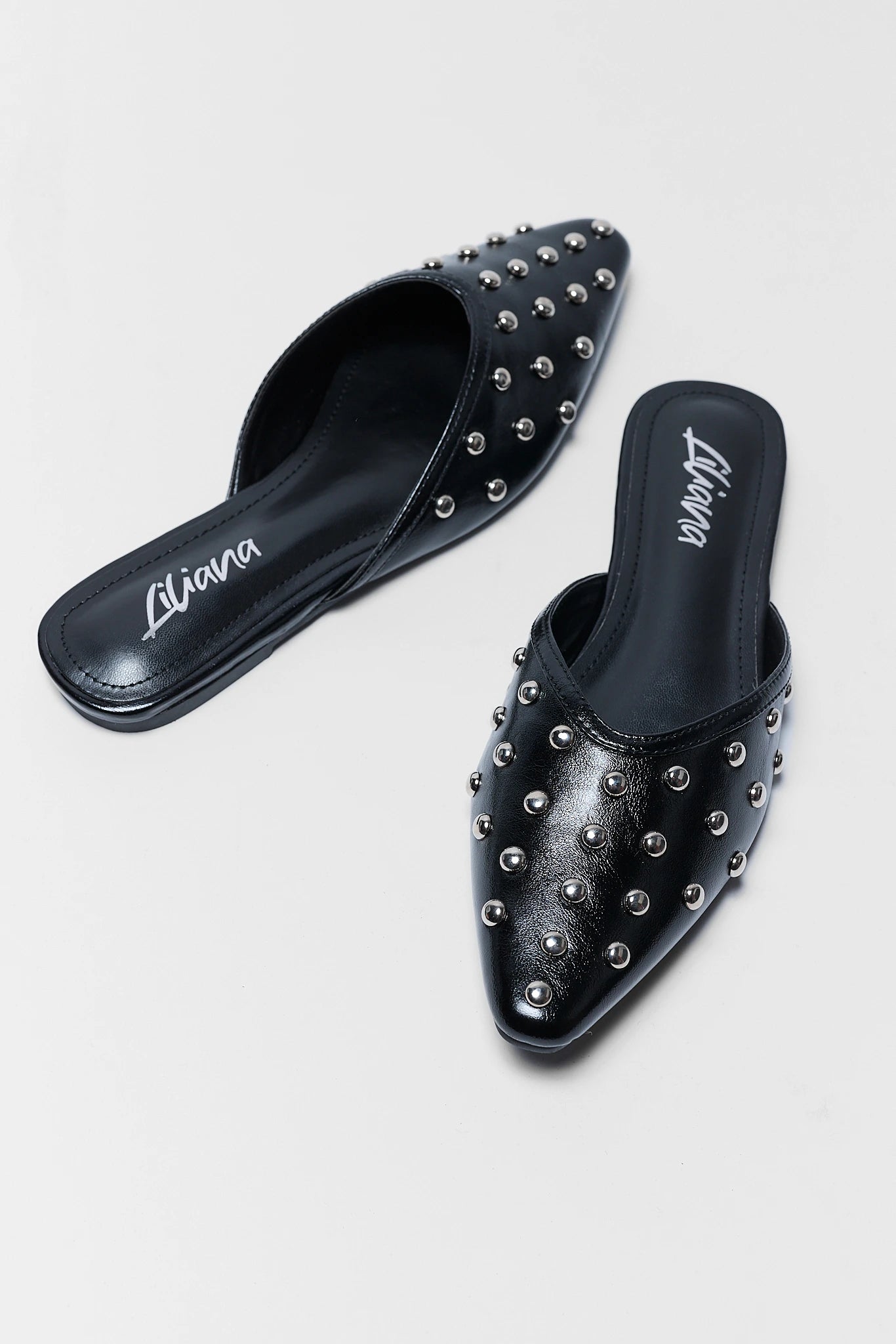 Black Studded Slip On Mule