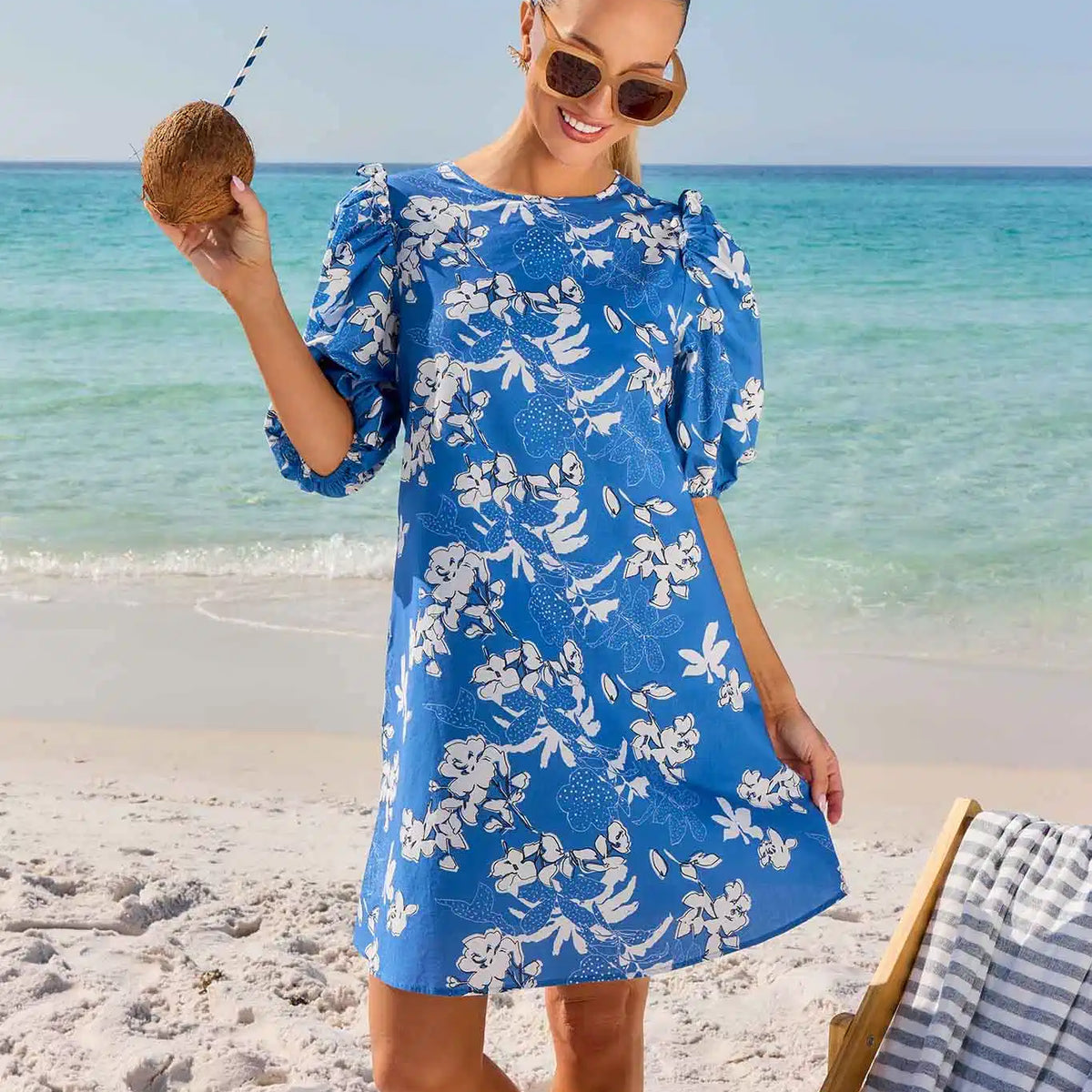 blue puff dress Julieta Puff Sleeve Mini Dress Steel Blue