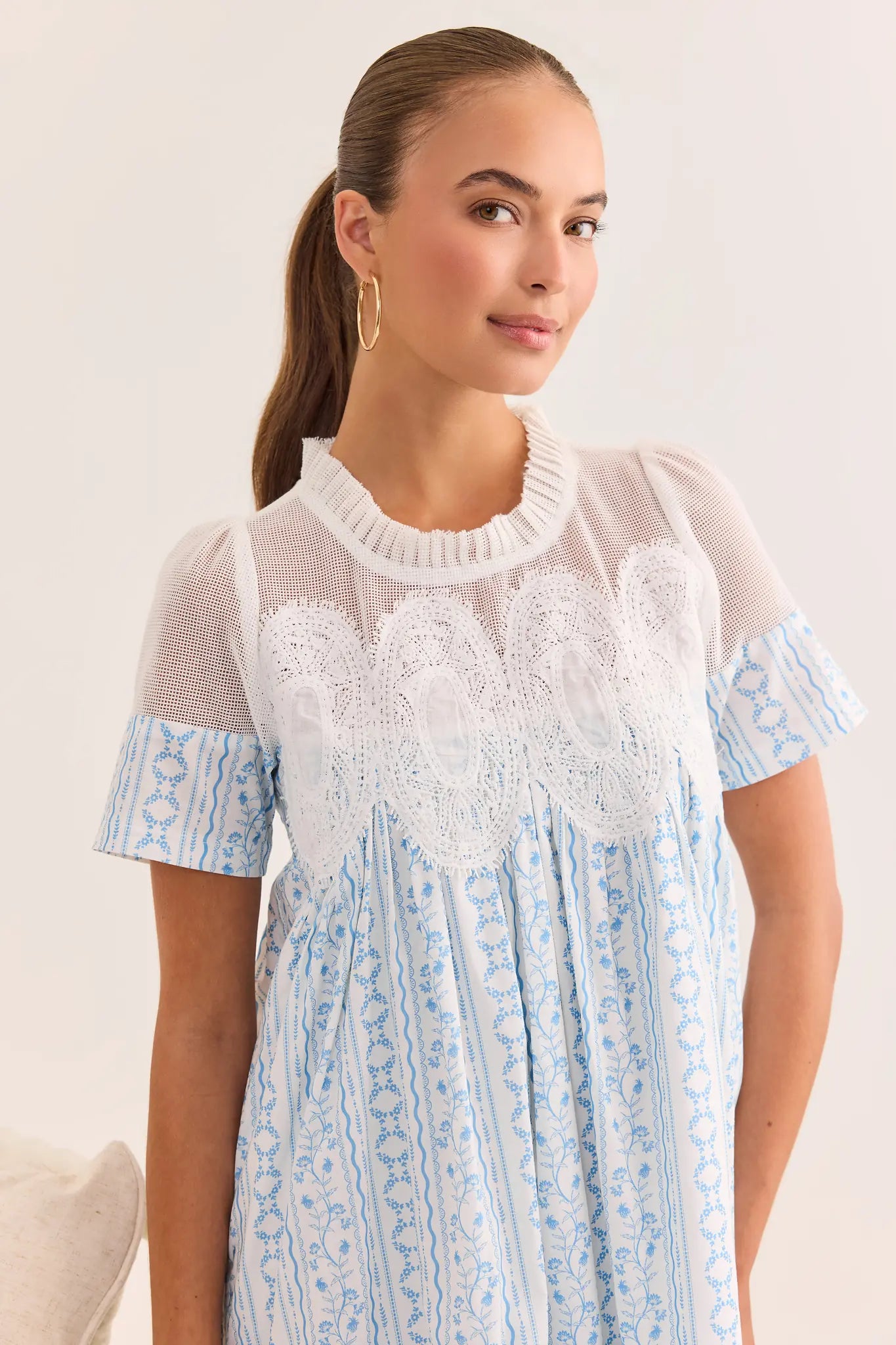 Blue Printed Mesh Short Dress | Avara