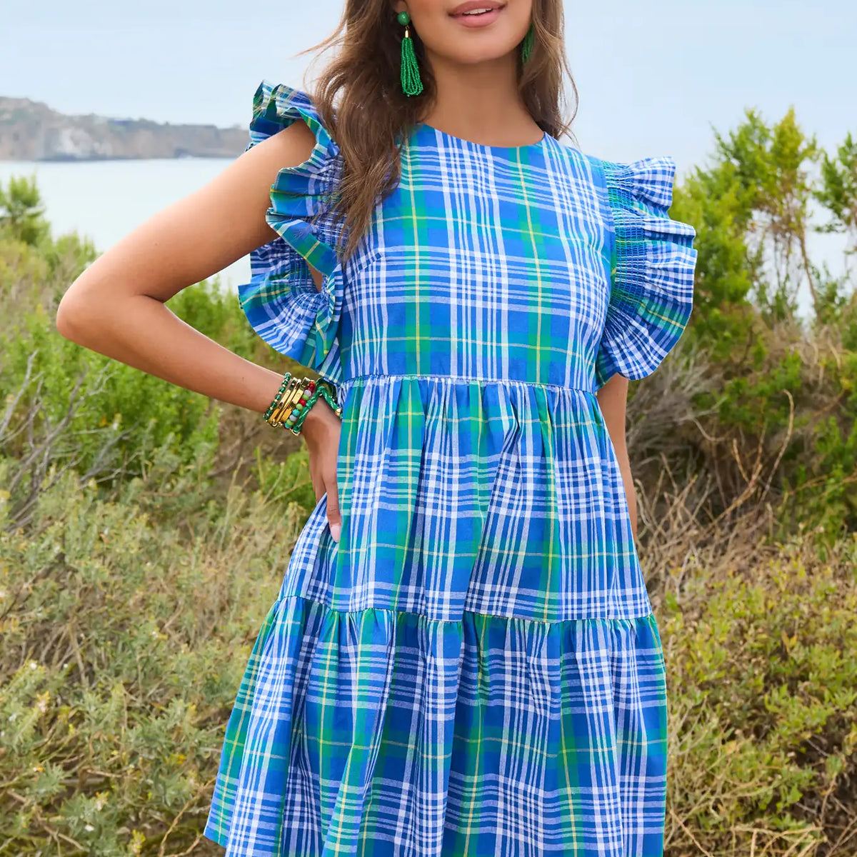 Women's Blue Plaid Short Dress | Avara