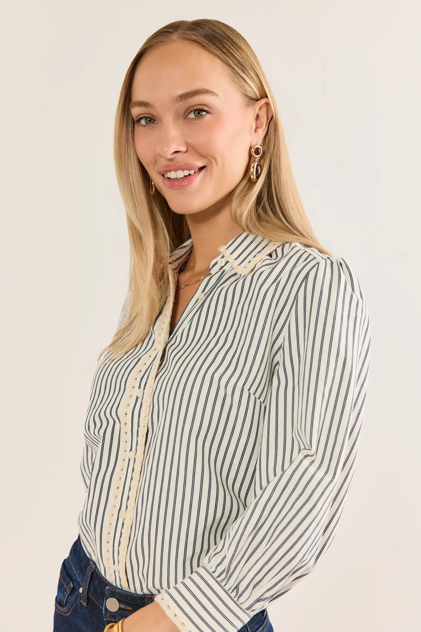 Brinkley Blue Striped Button Up Top